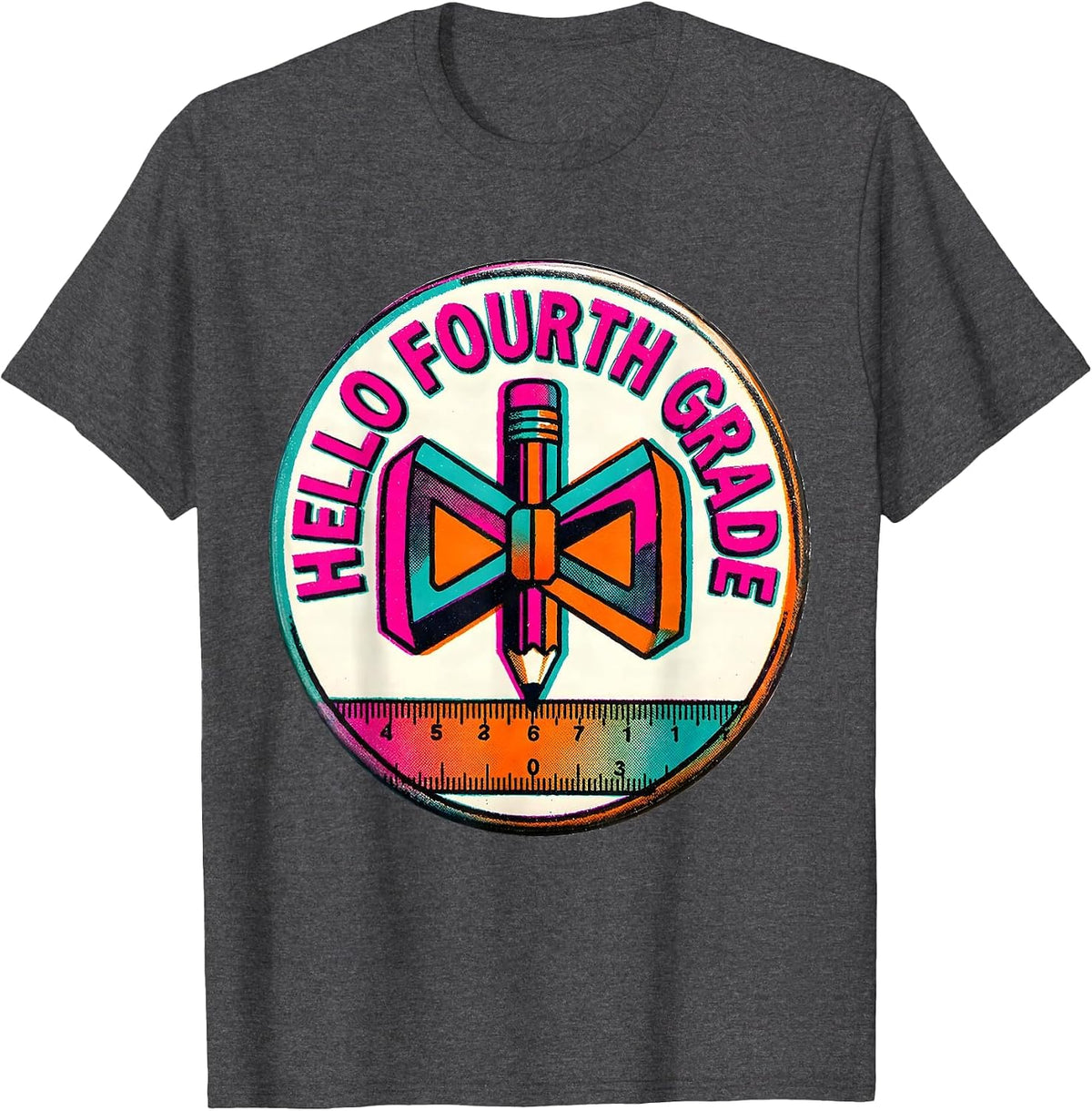 Men's Hello Fourth Grade Cute Coquette Bow Back to School Teacher T-Shirt - Dark Heather Grey