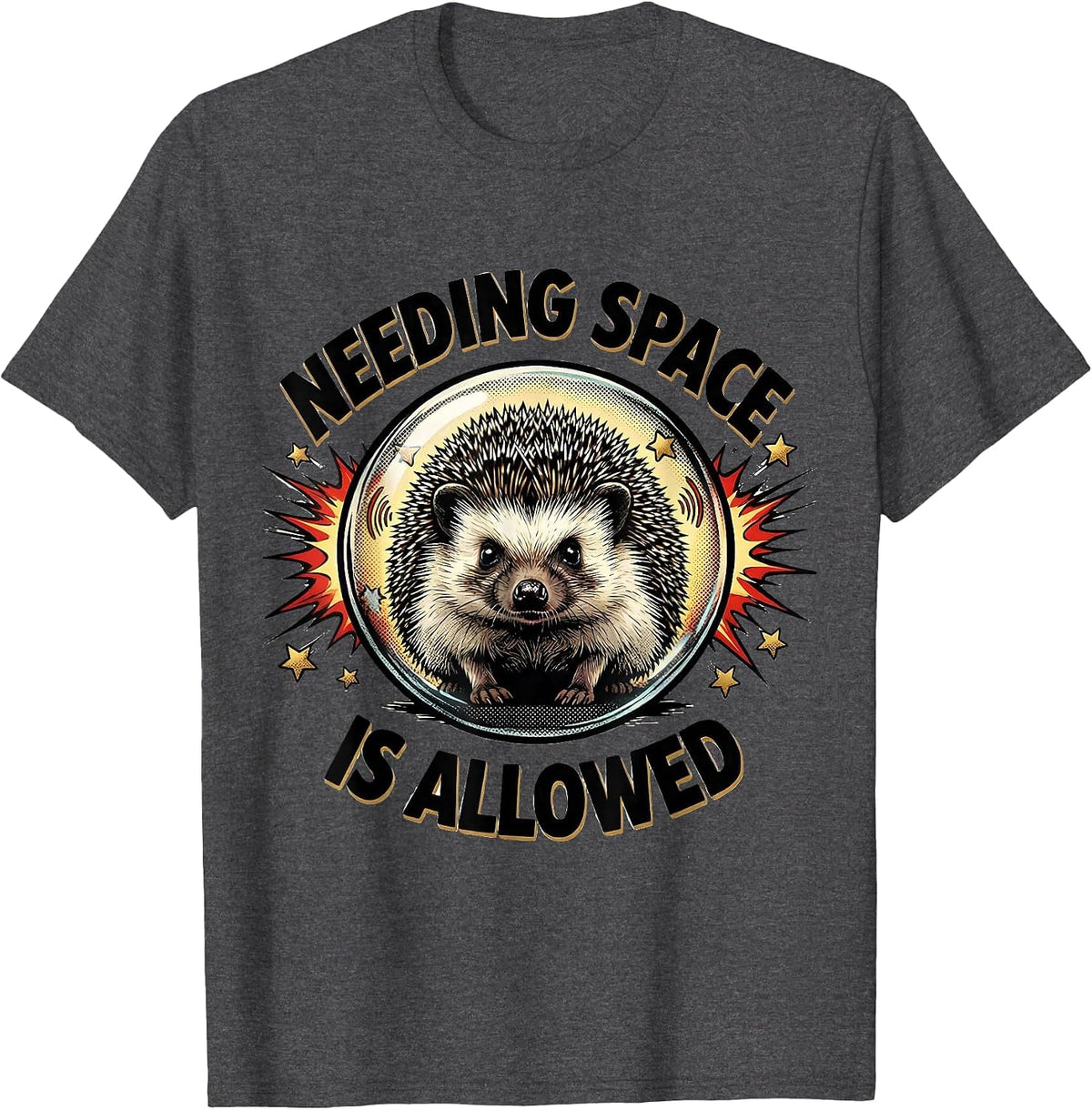 Needing Space Is Allowed Comic Book Hedgehog Neurodivergent T-Shirt - Dark Heather Grey