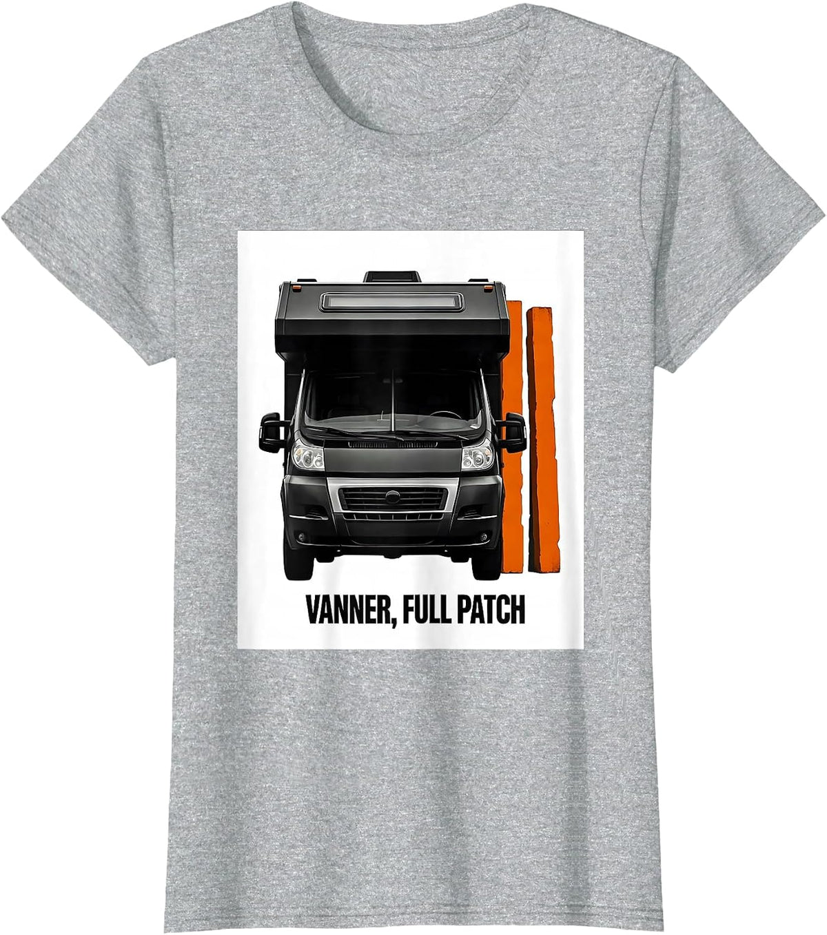 VANNER, FULL PATCH Brutalist Van Life Nomad Retro Humor T-Shirt - Heather Grey