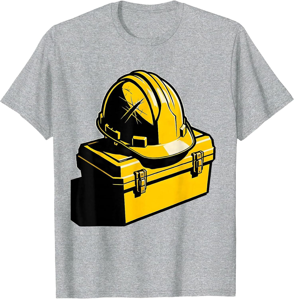 Men's Hard Hat on Toolbox Blue Collar Worker Graphic T-Shirt - Heather Grey