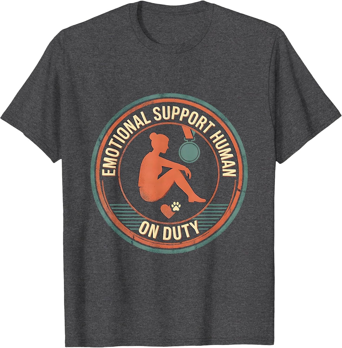 Emotional Support Human On Duty Funny Counselor Therapist T-Shirt - Dark Heather Grey