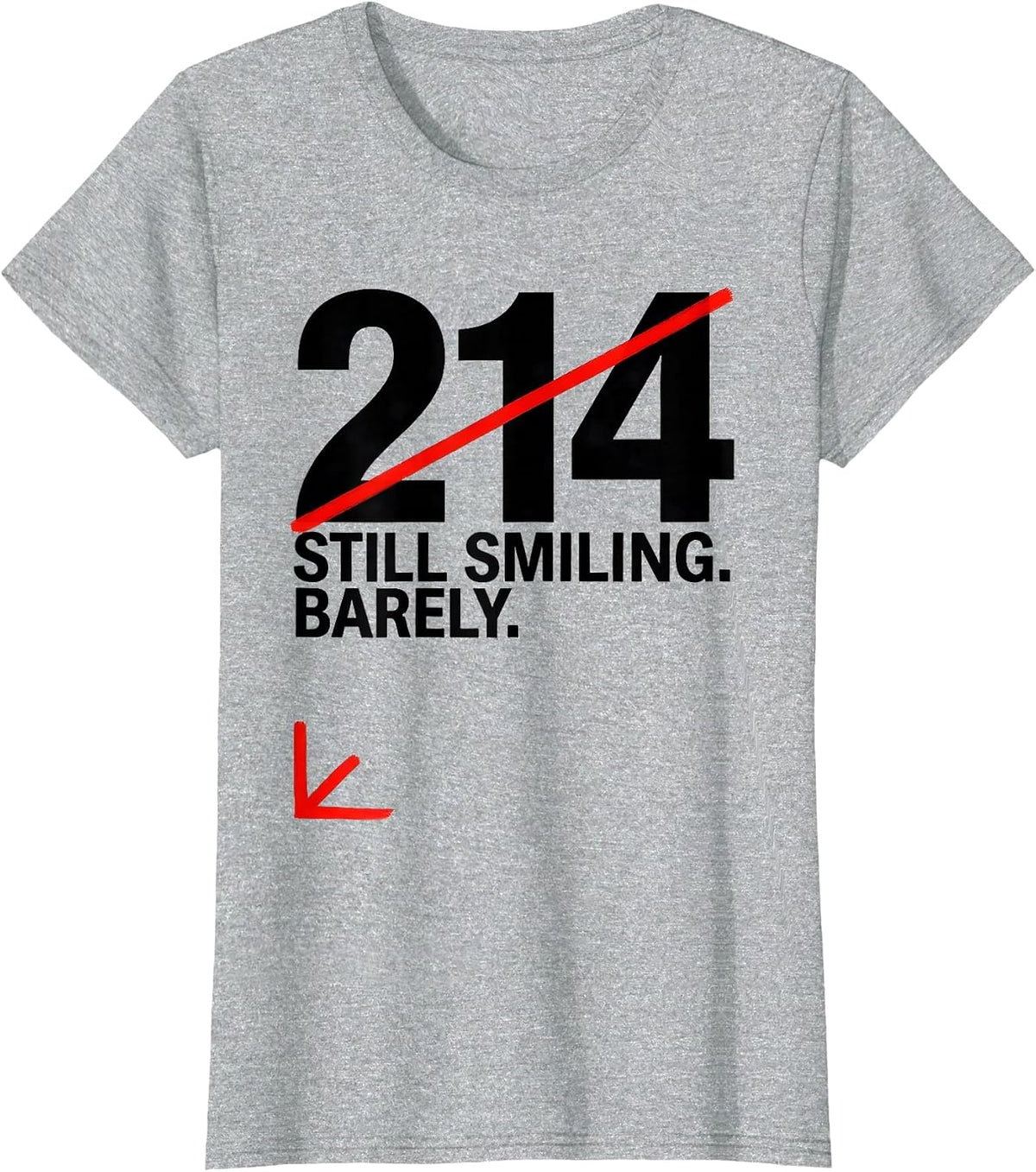 Women's Bib 214: Still Smiling Barely Funny Cross Country Running T-Shirt - Heather Grey