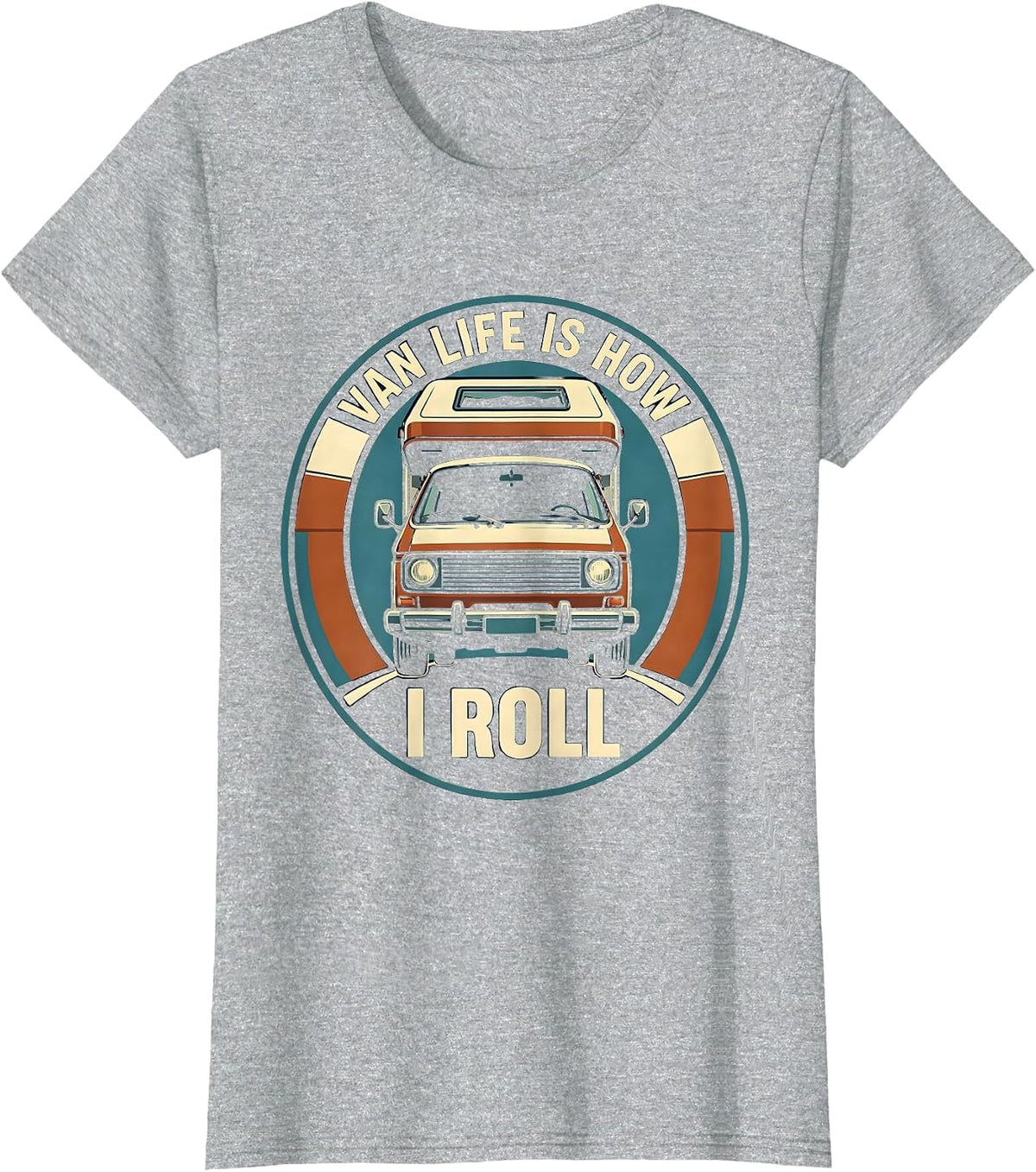 Women's Van Life Is How I Roll Retro Van Dwellers Nomad Travel Pride T-Shirt - Heather Grey