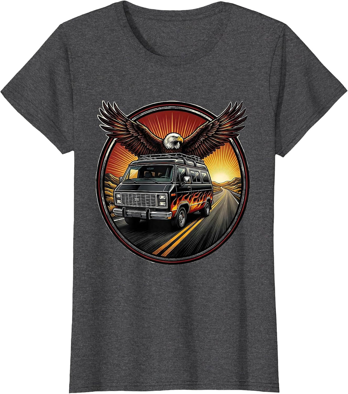 Women's Vintage Tour Van Open Highway Graphic T-Shirt - Dark Heather Grey