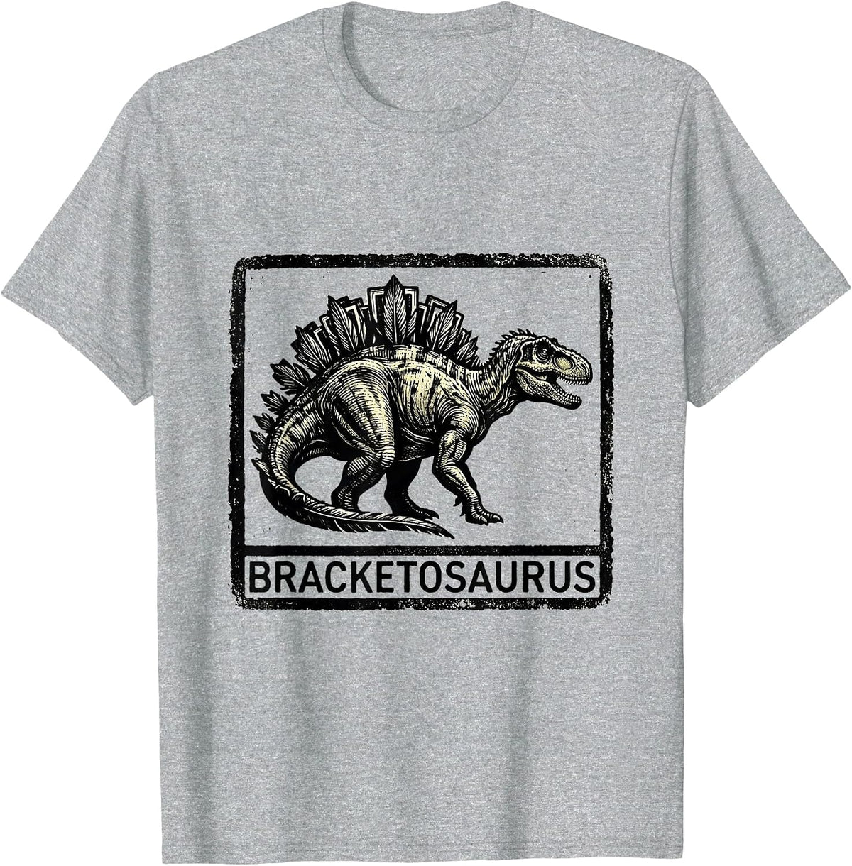 Men's Bracketosaurus Funny Grammar Teacher Punctuation Dinosaur T-Shirt - Heather Grey