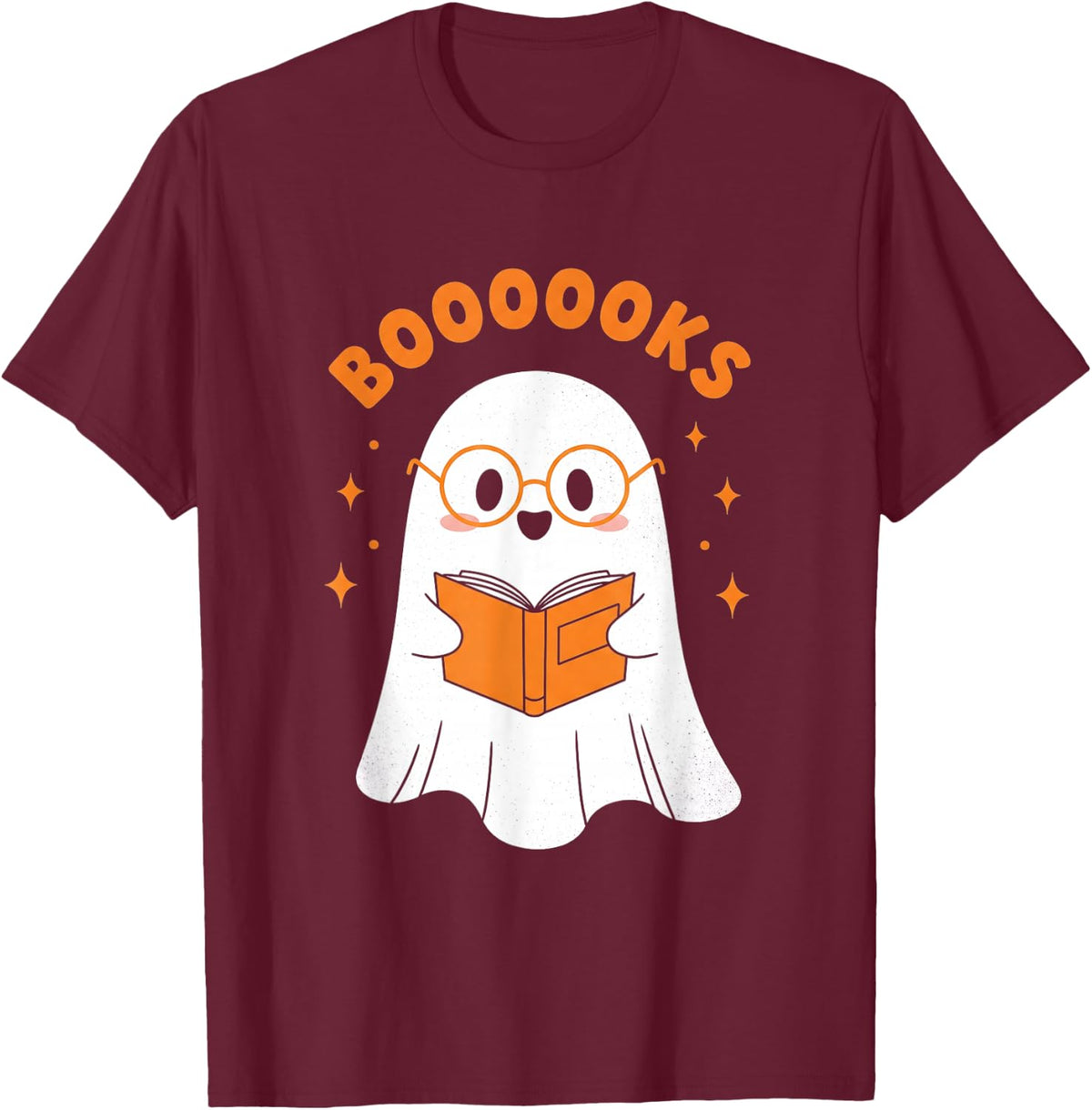 Boooooks Cute Ghost Reading Halloween Book Lover Funny T-Shirt - Burgundy