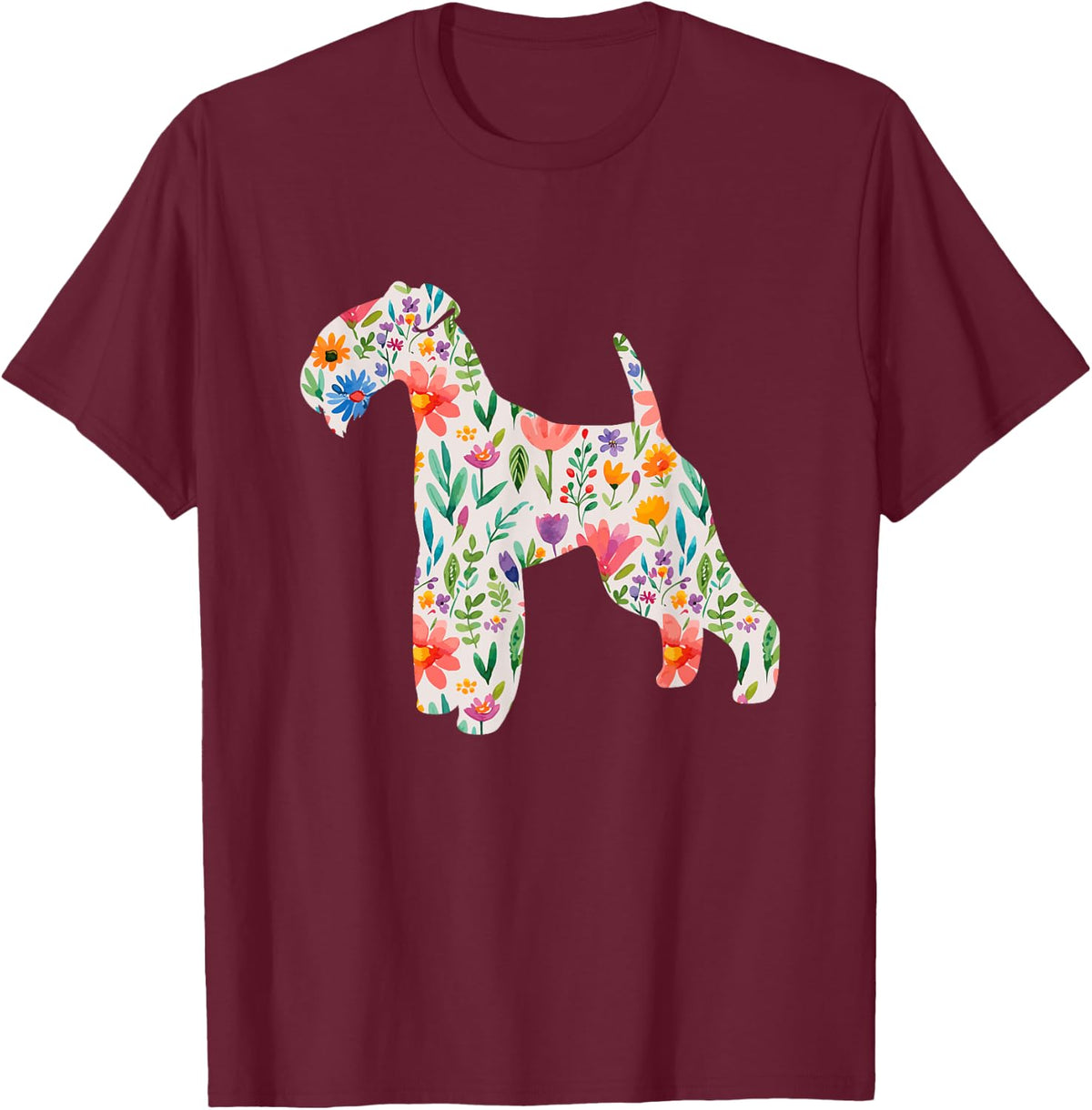 Lakeland Terrier watercolor flowers design T-Shirt - Burgundy
