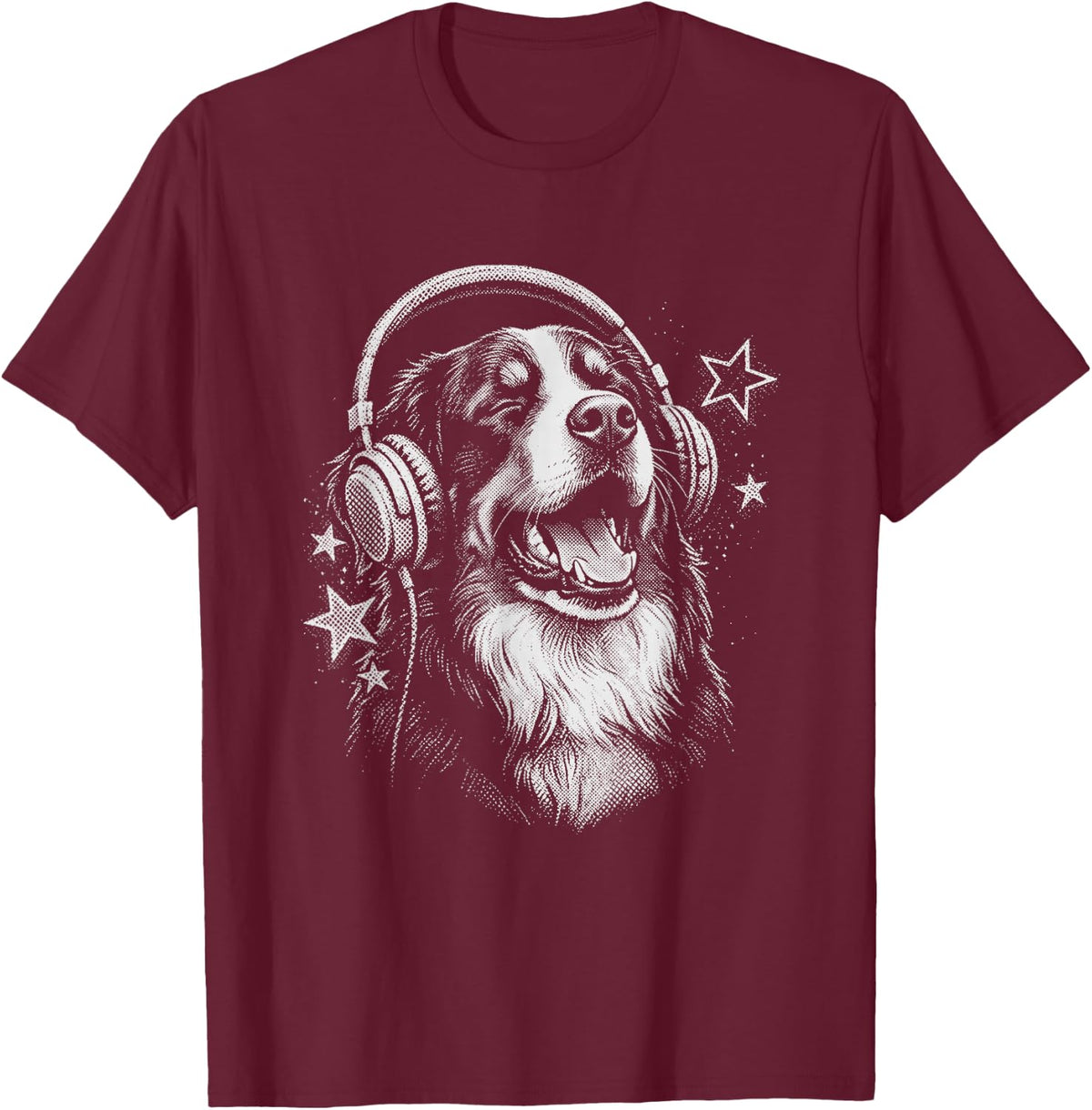 Bernese Mountain Dog Singing Headphones Y2K T-Shirt - Burgundy