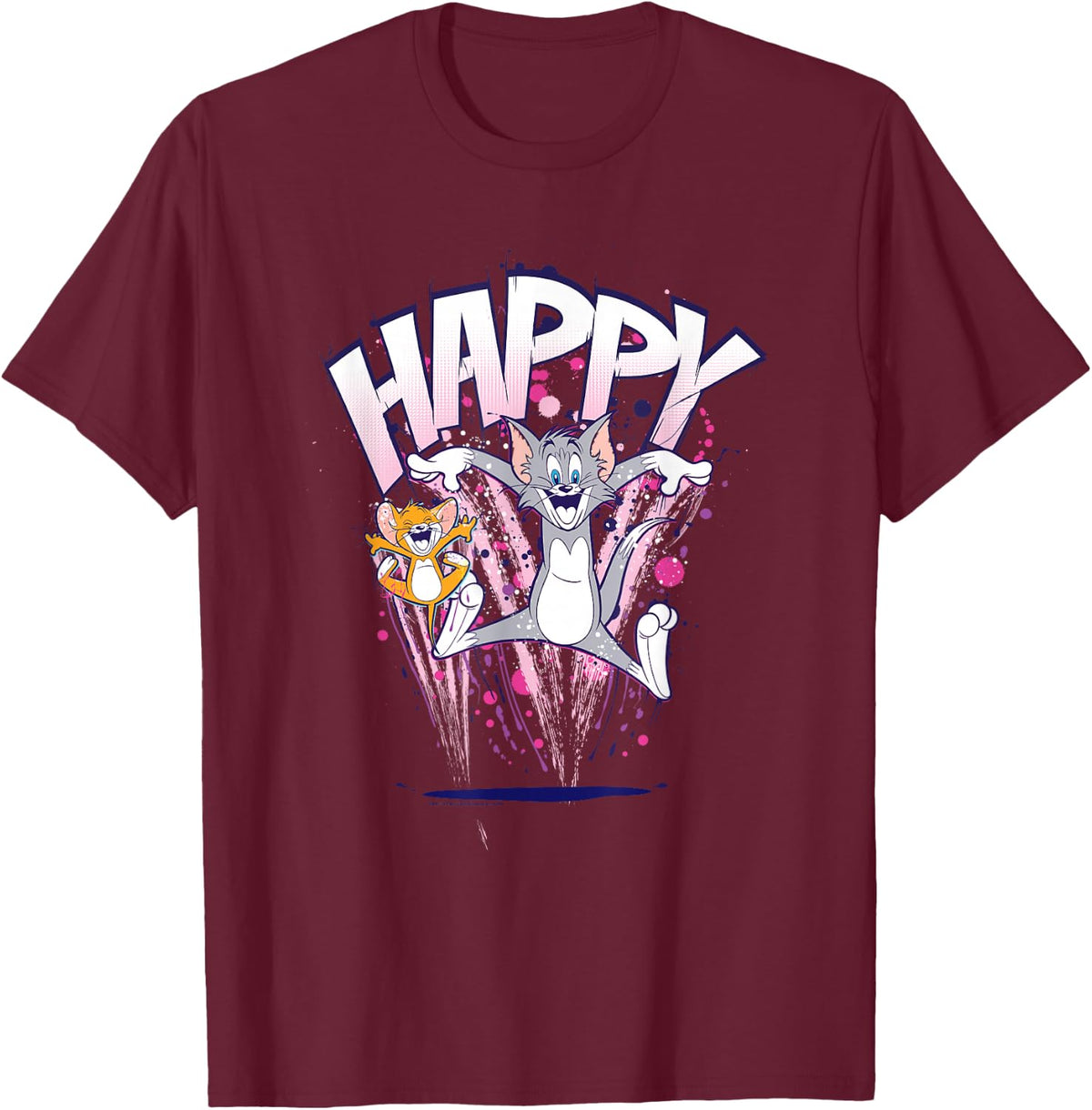 Tom and Jerry Happy T-Shirt - Burgundy