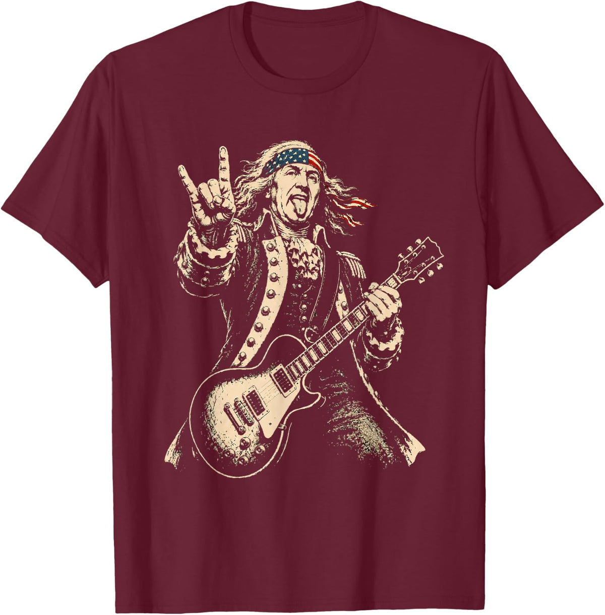 Benjamin Franklin Funny American President Rock Guitarist T-Shirt - Burgundy