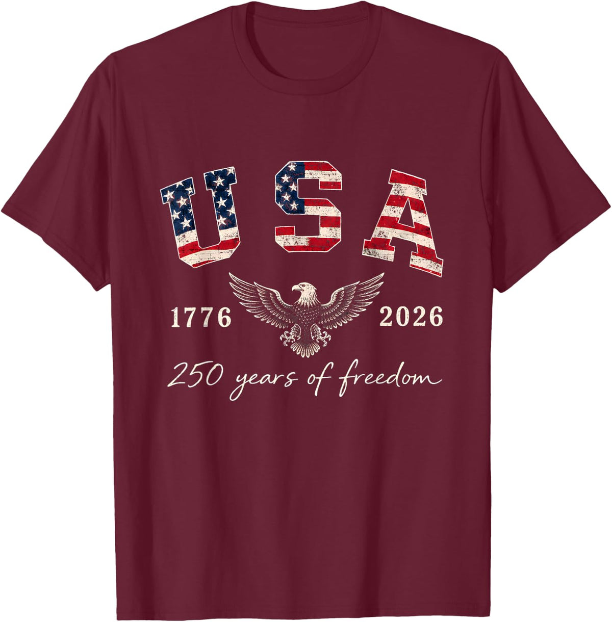 4th July 250th Anniversary USA 250 Years US Flag Patriotic T-Shirt - Burgundy