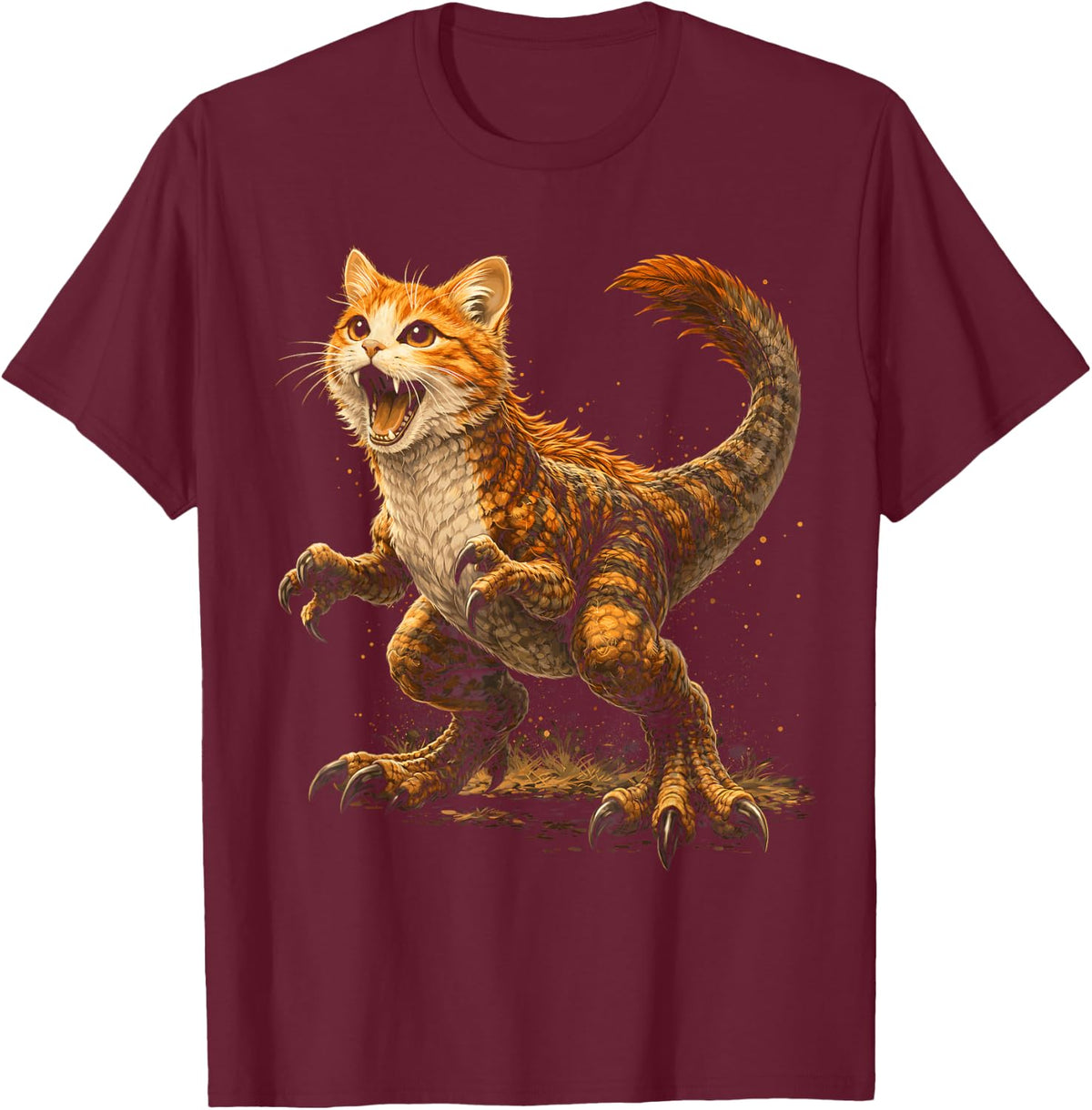 Funny Catsaurus Cat Dinosaur T-Rex Hybrid Cute Animal T-Shirt - Burgundy