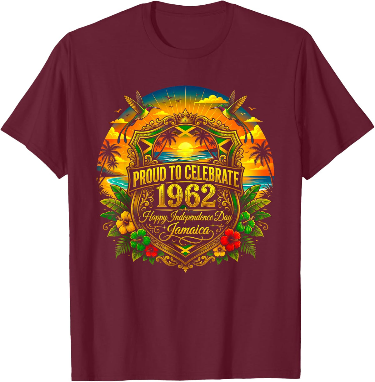 Proud Jamaica Independence Day 1962 Jamaican Celebration T-Shirt - Burgundy