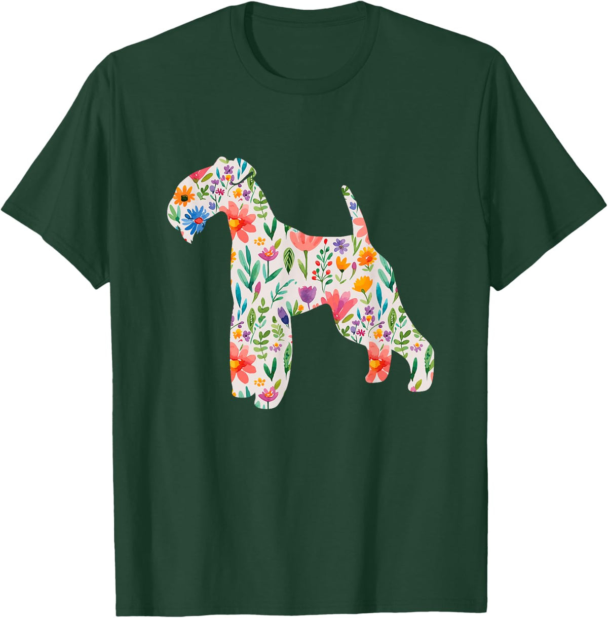 Lakeland Terrier watercolor flowers design T-Shirt - Dark Green