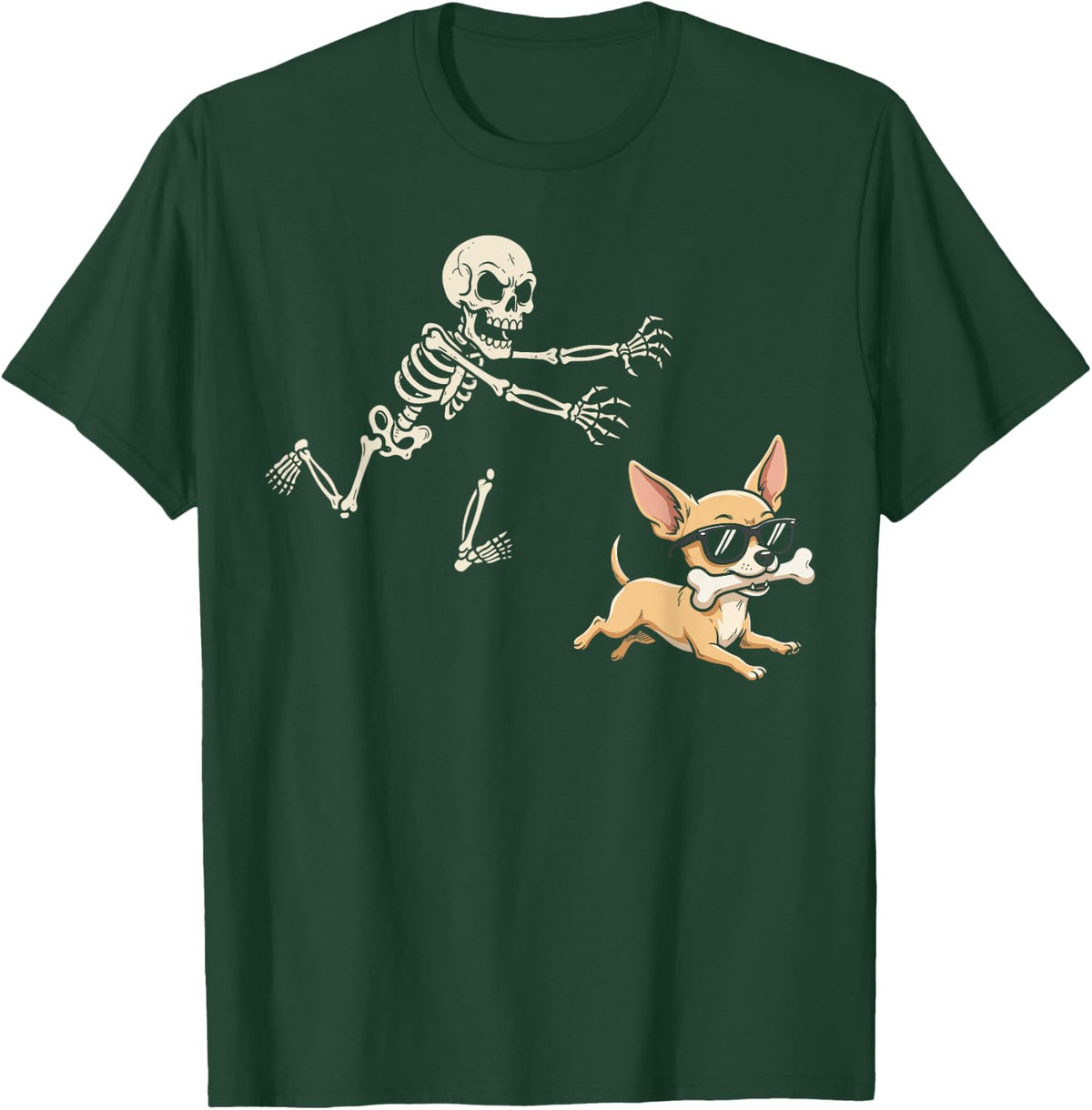 Halloween Chihuahua Skeleton Bone T-Shirt - Dark Green