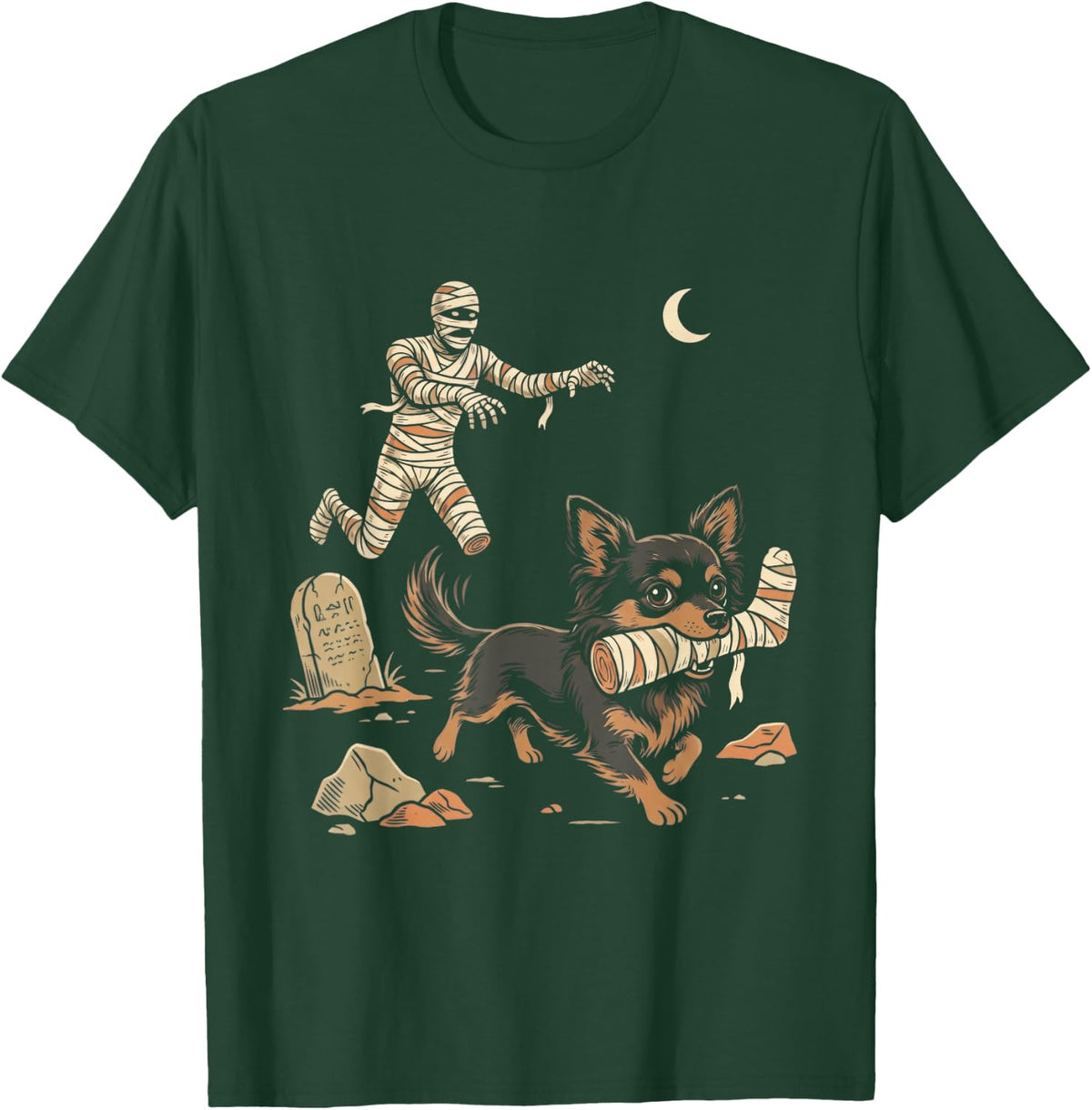 Funny Chihuahua Stealing Mummy Leg Spooky Halloween T-Shirt - Dark Green