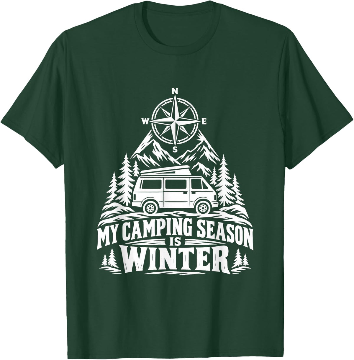 Winter Camping Van Life Design T-Shirt - Dark Green