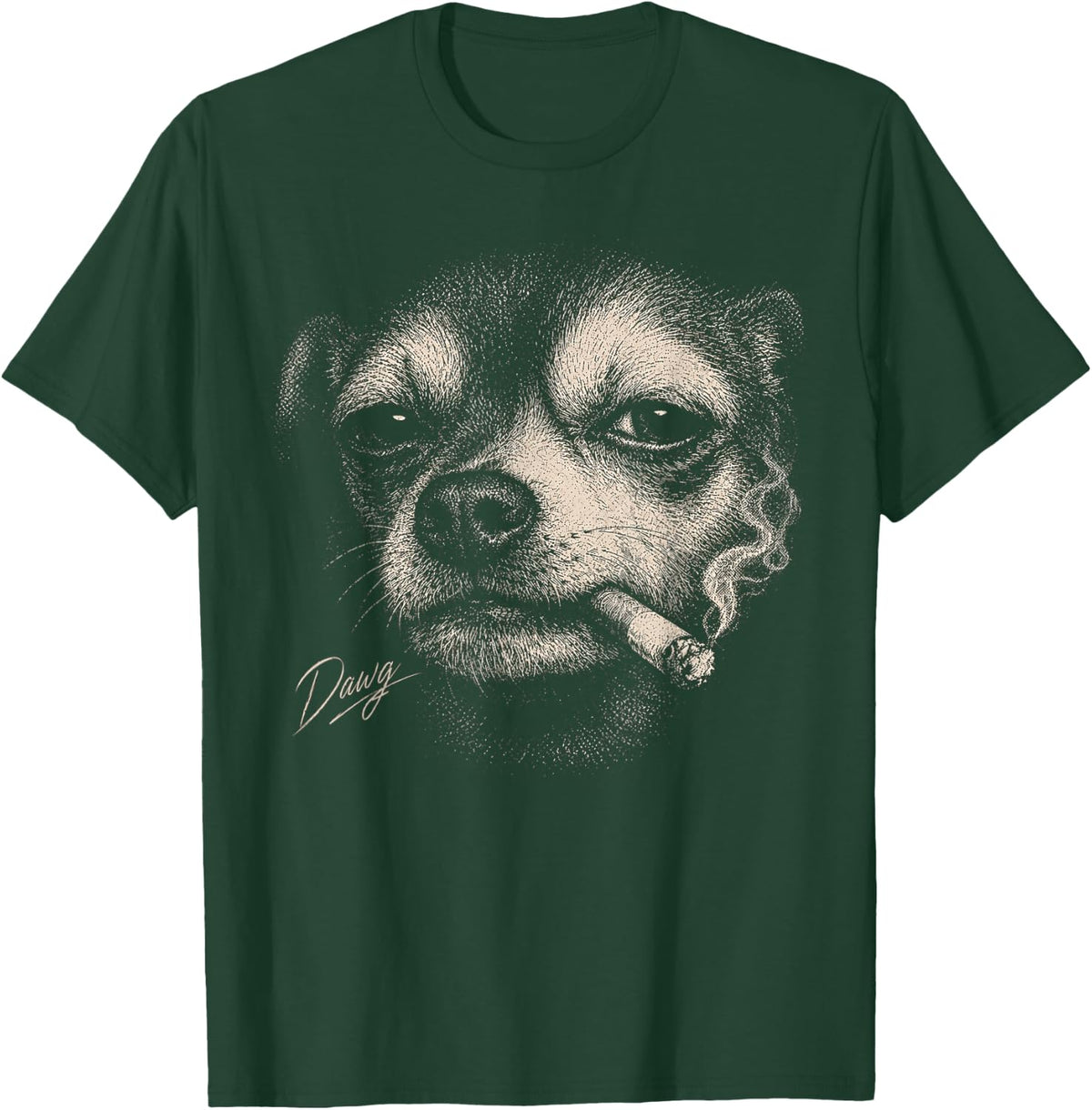 Chihuahua Dog Smoking Cigarette Funny Chihuahua T-Shirt - Dark Green