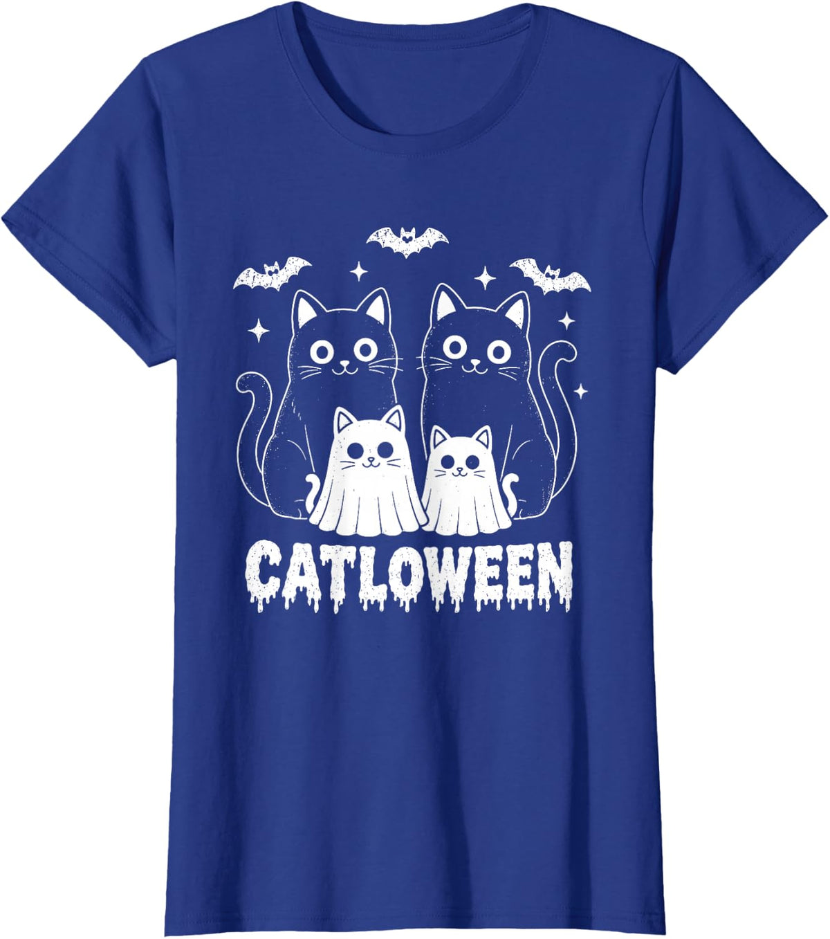 Cute Cat Ghost Family Catloween Halloween Cat Lovers T-Shirt - Royal Blue