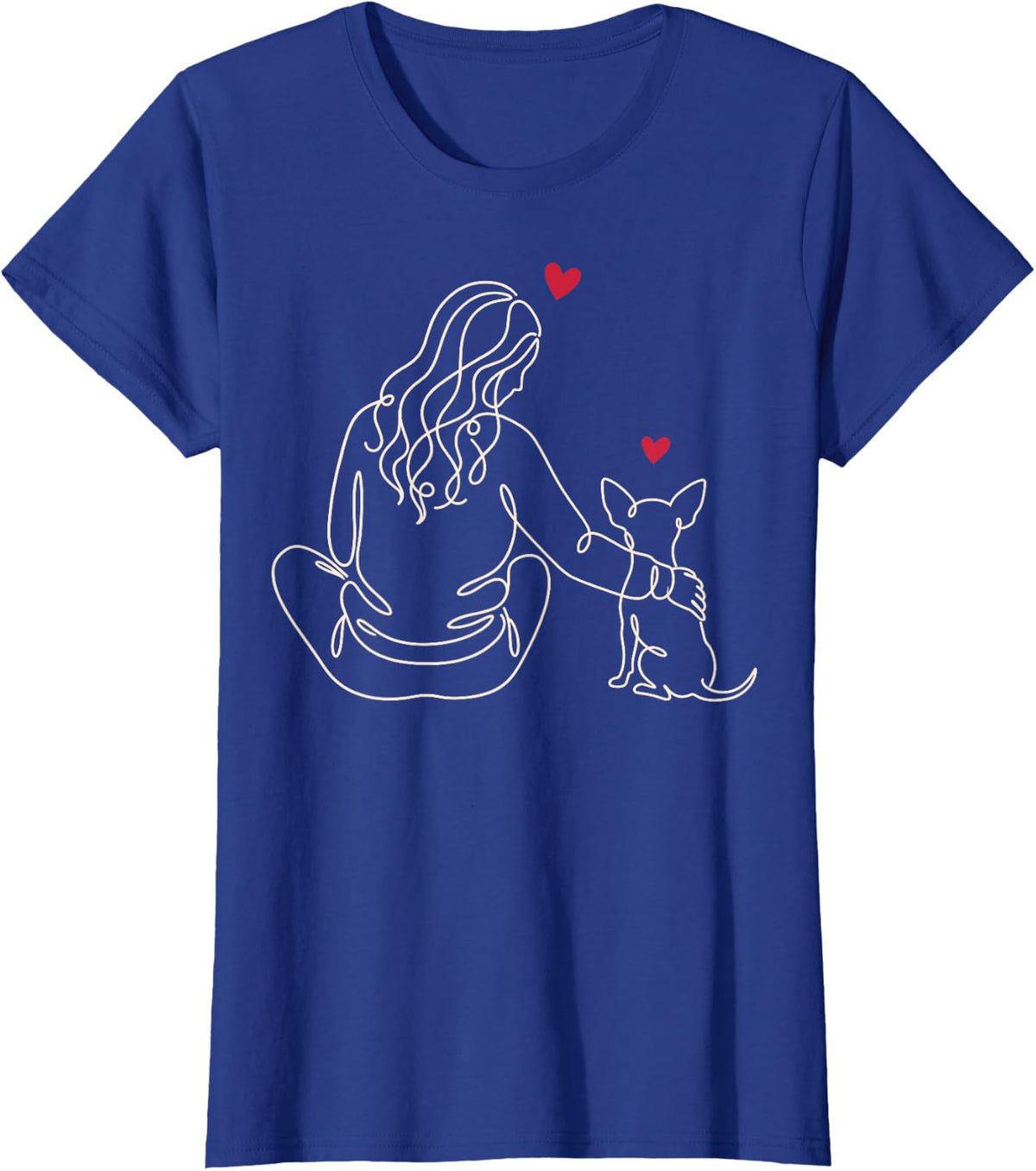 Chihuahua Girl Heart Line Art T-Shirt - Royal Blue