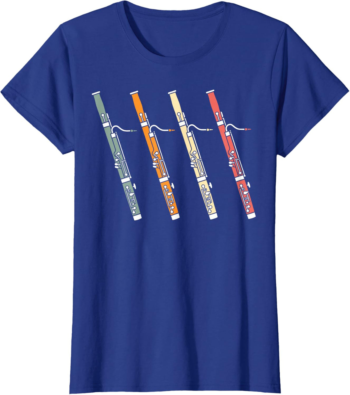 Colorful Retro Bassoons Double Reed Woodwind Musician T-Shirt - Royal Blue