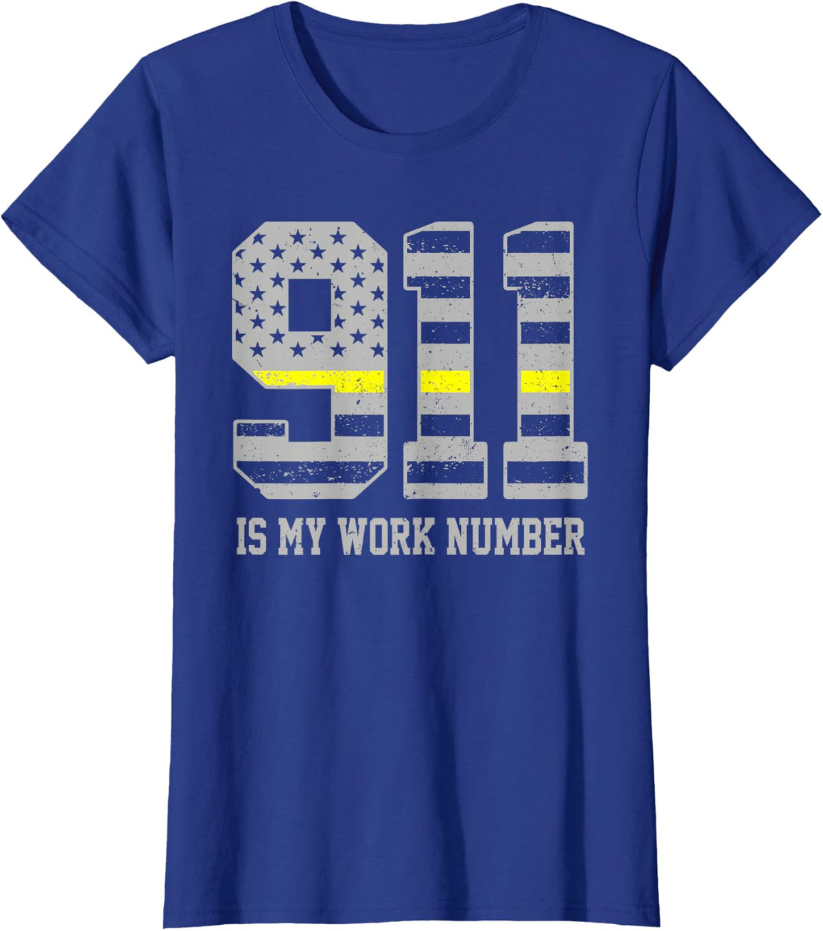 911 is My Work Number Dispatcher Call Taker Thin Yellow T-Shirt - Royal Blue