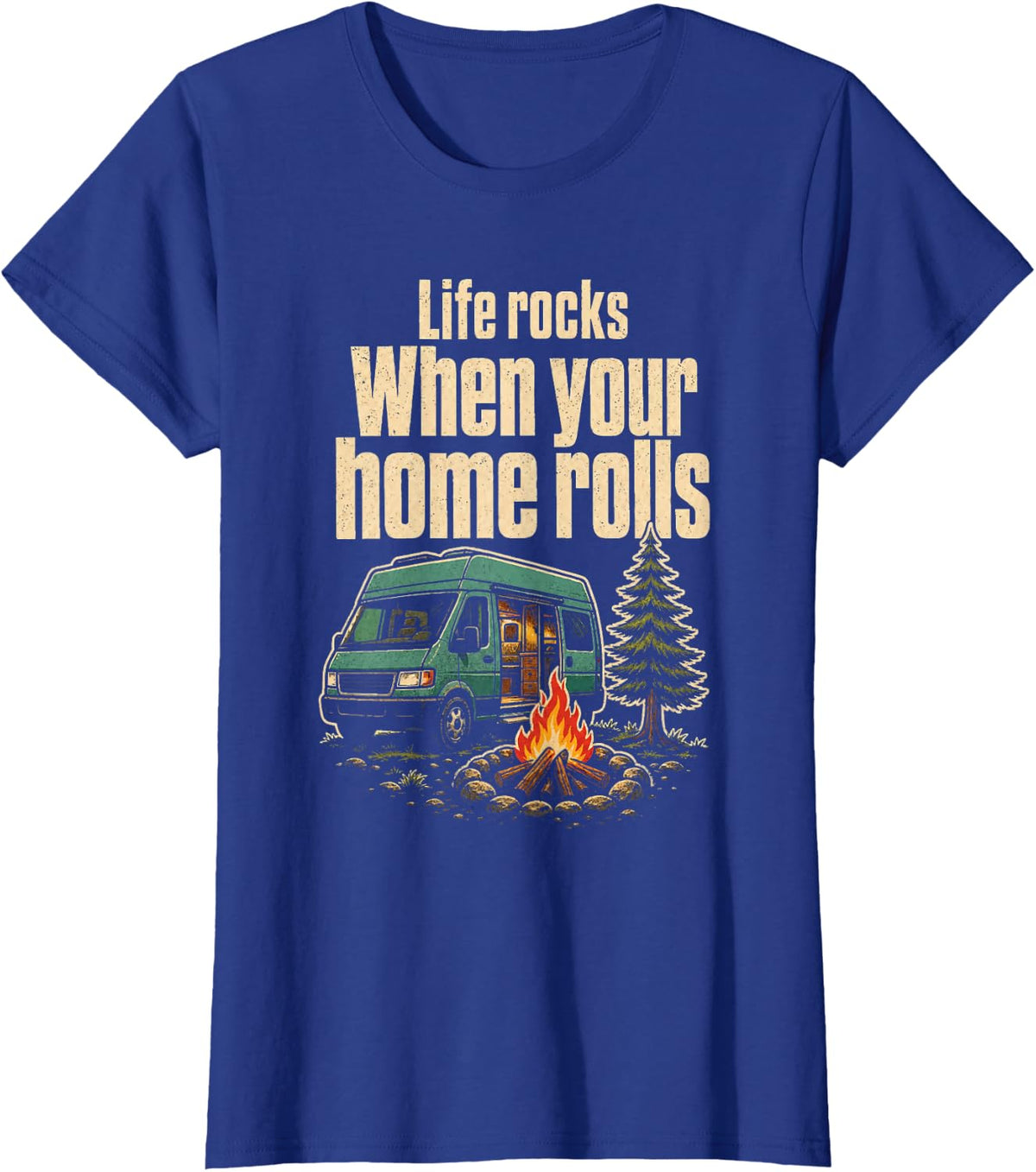 Camping Life Rocks When Your Home Rolls Camper Van Retro T-Shirt - Royal Blue