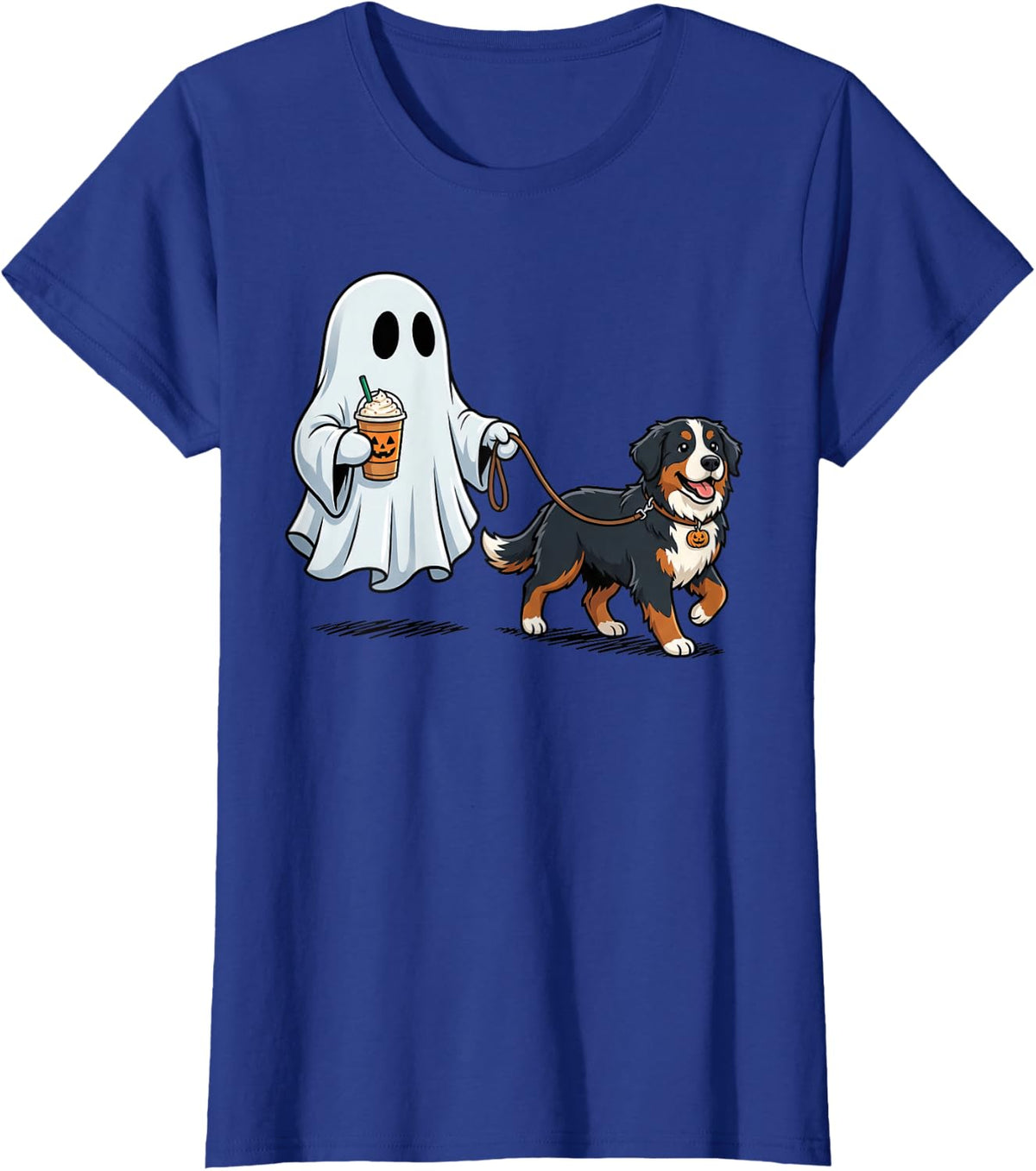 Ghost Walking Bernese Mountain Dog Halloween Coffee T-Shirt - Royal Blue