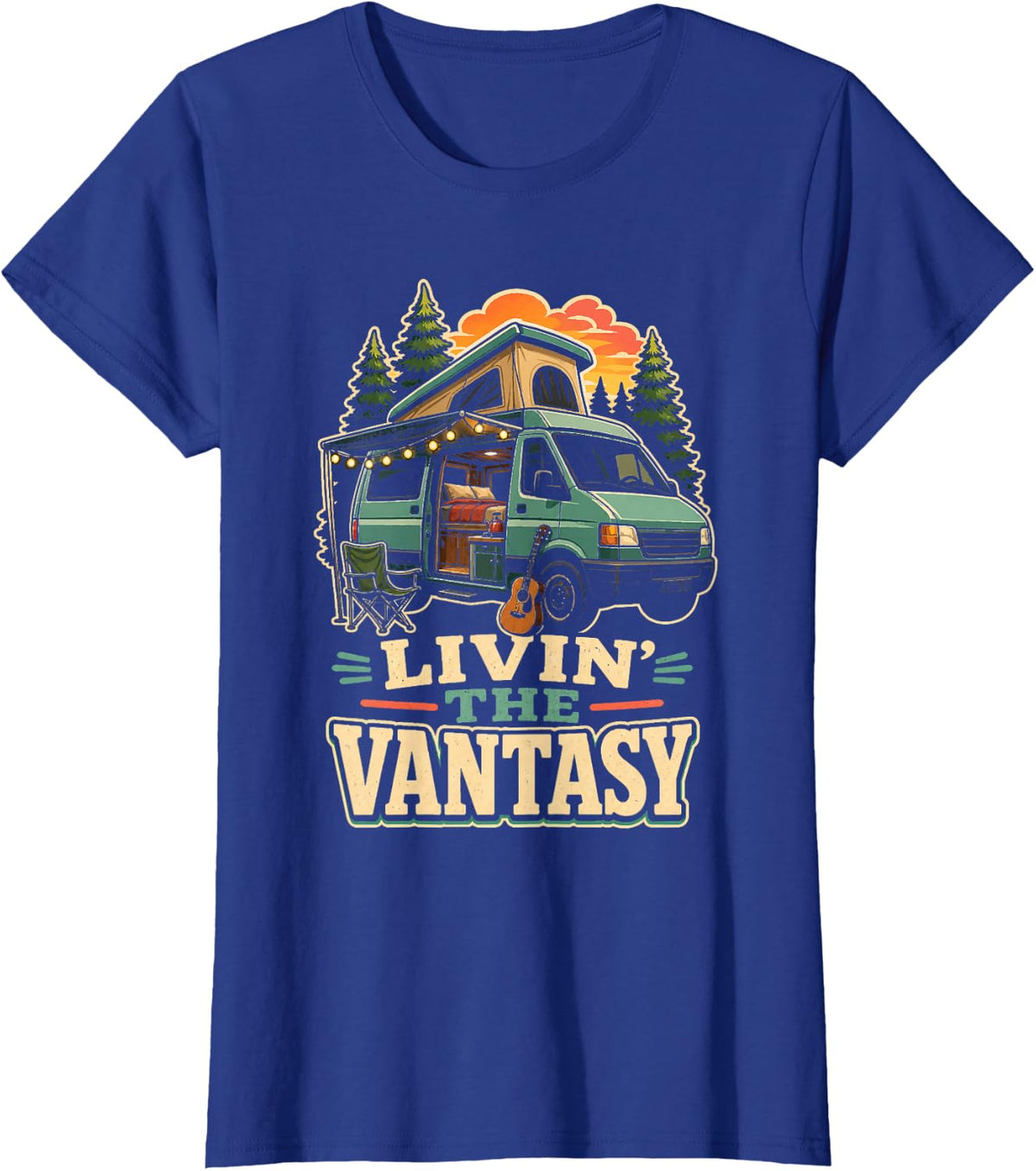 Camping Livin' The Vantasy Funny Camper Van Pop Top Life T-Shirt - Royal Blue