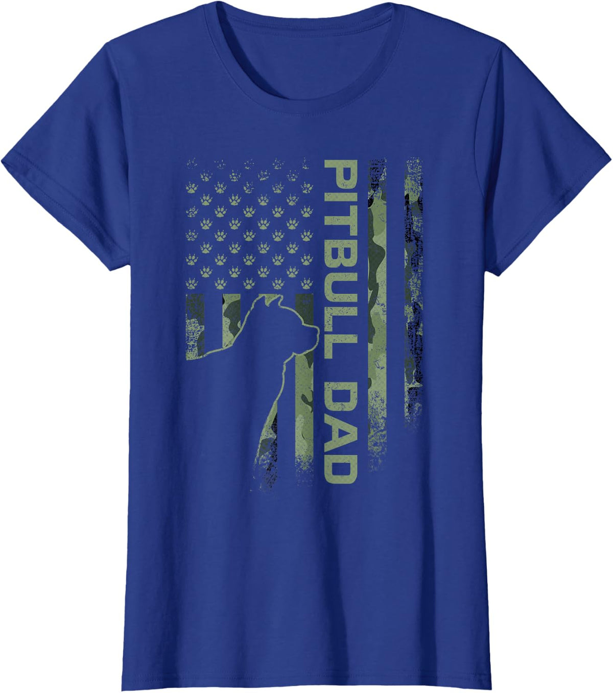 American Camo Flag Proud Pitbull Dog Dad Pittie Silhouette T-Shirt - Royal Blue