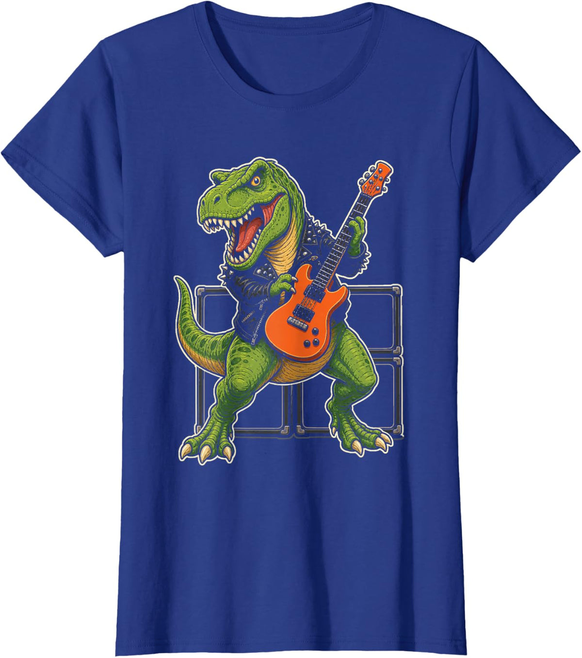 Guitar Dinosaur Rock and Roll Guitarist Graphic Art T-Shirt - Royal Blue