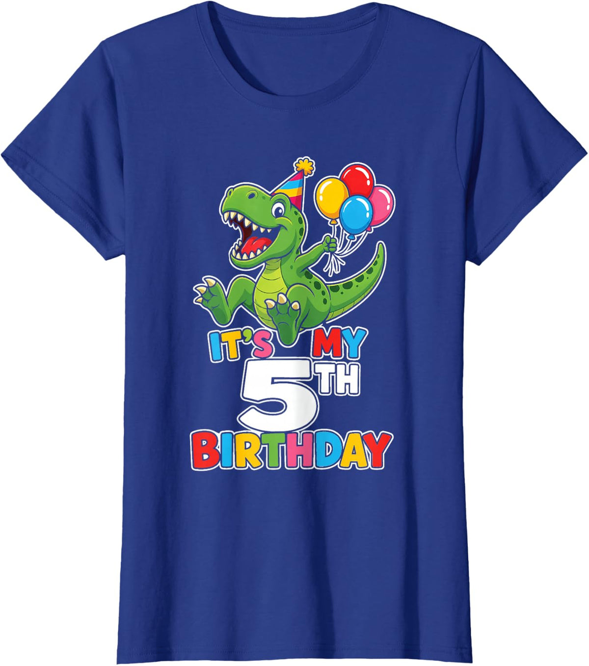 Dinosaur It's My 5th Birthday T Rex Boy Five Year Old T-Shirt - Royal Blue