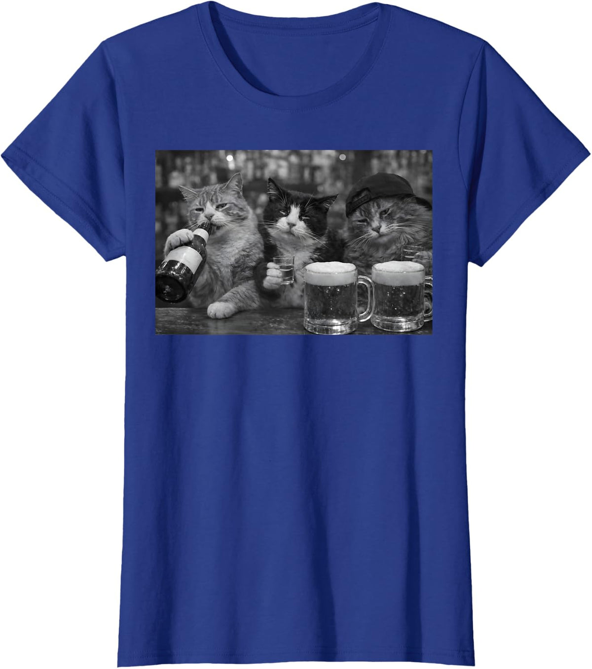 Funny Drinking Cats at Bar White Black Vintage Beer Kitten T-Shirt - Royal Blue