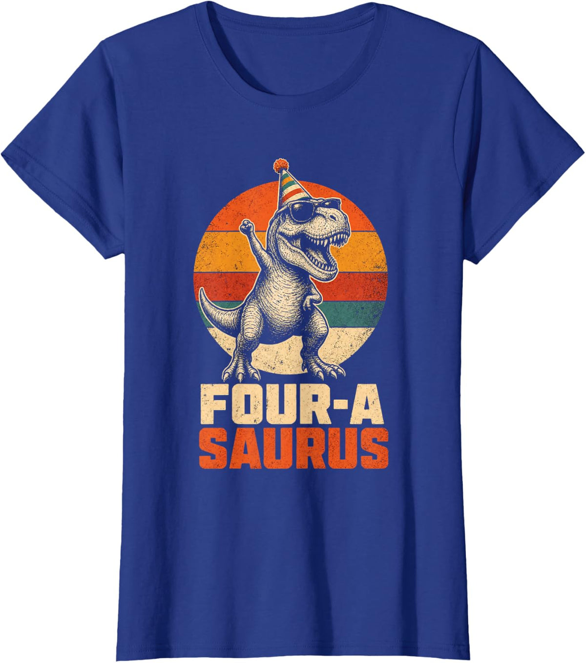 Dinosaur 4th Birthday Boy Four-A Saurus Vintage T Rex T-Shirt - Royal Blue