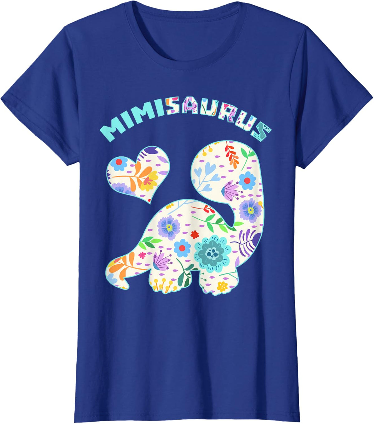 Mimisaurus Dinosaur Family Relationship Dino Floral T-Shirt - Royal Blue
