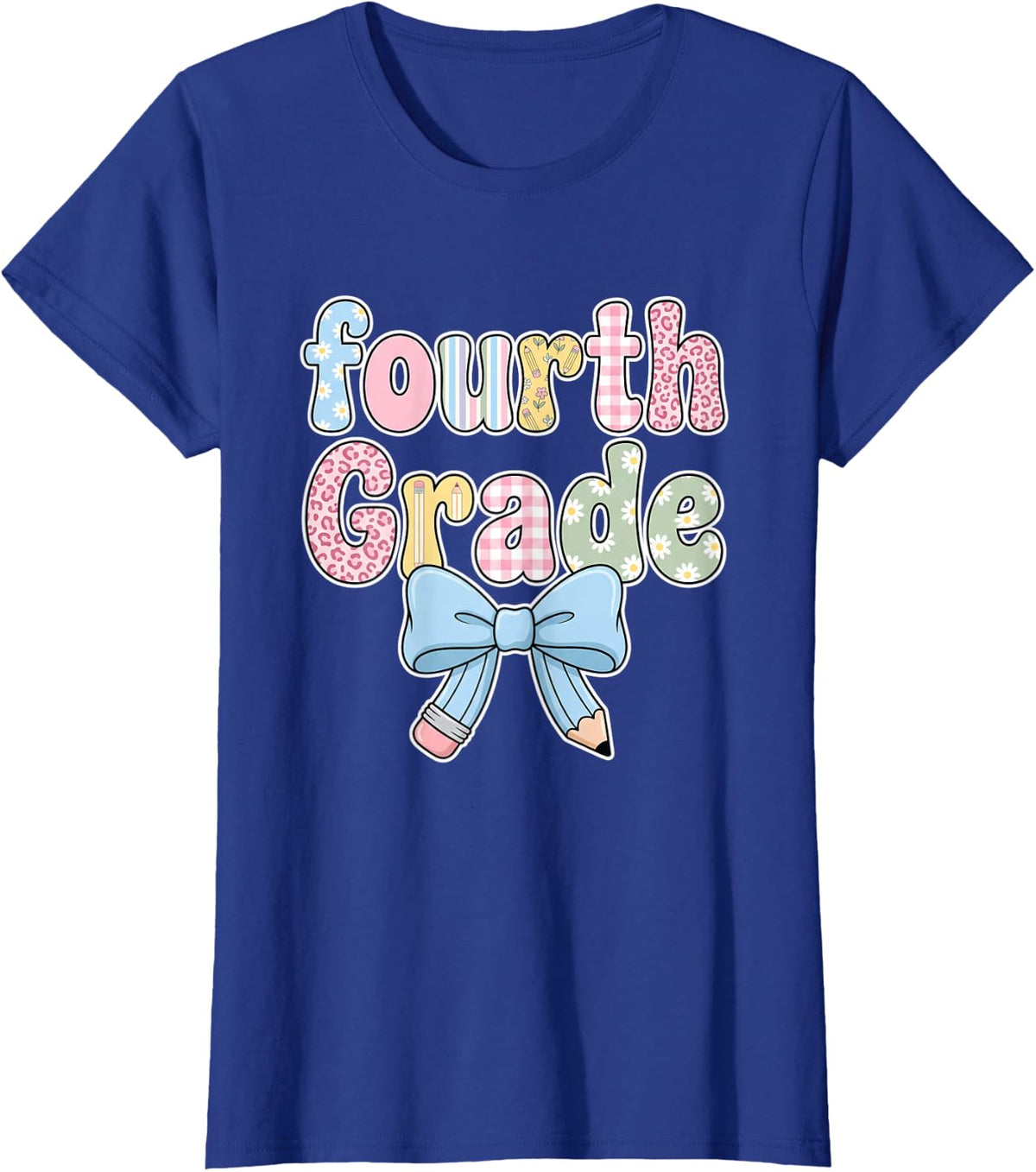 Fourth Grade Back to School Teacher Student Bow Pencil T-Shirt - Royal Blue