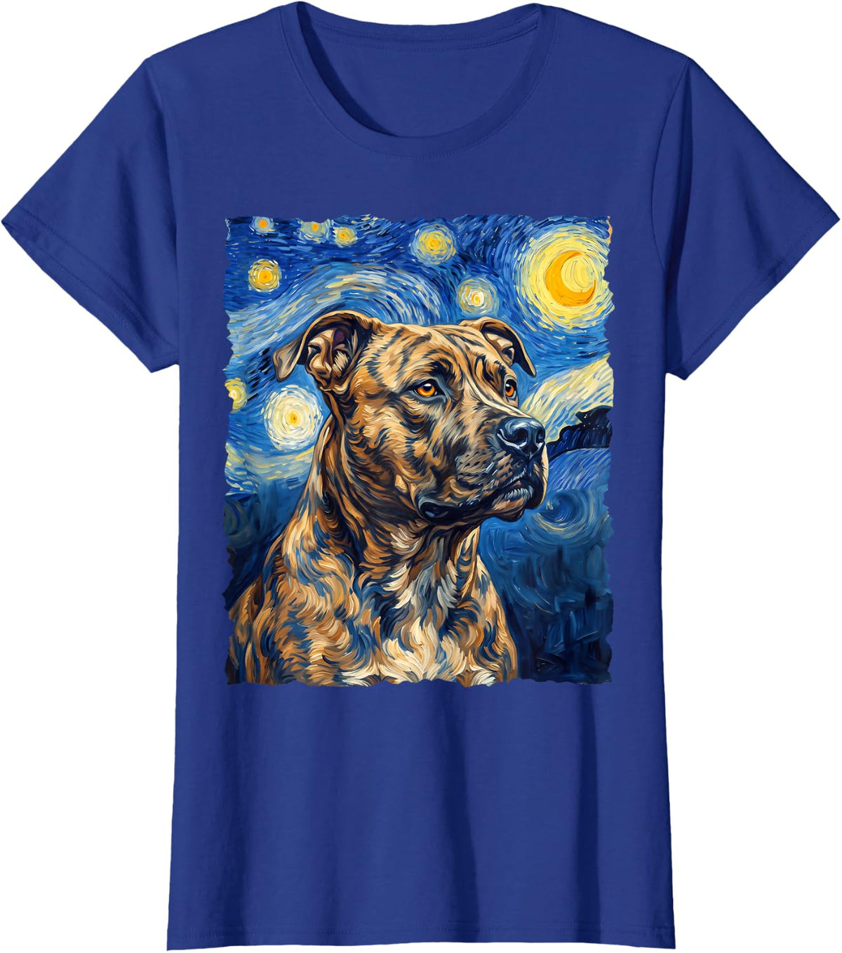 Pitbull Brindle Van Gogh T-Shirt - Royal Blue
