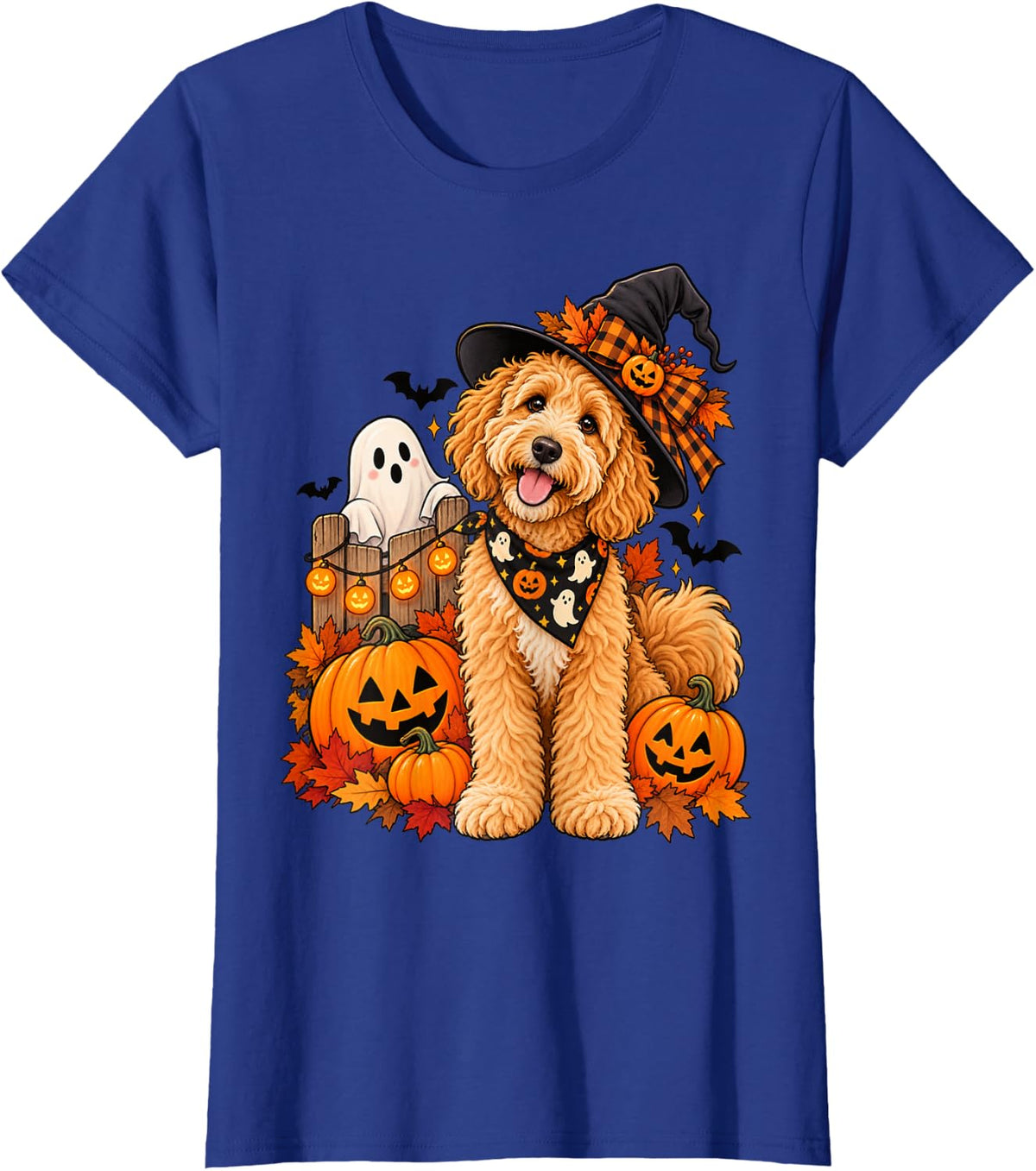 Cute Goldendoodle Halloween Witch Hat Fun Pumpkin Fall Lover T-Shirt - Royal Blue