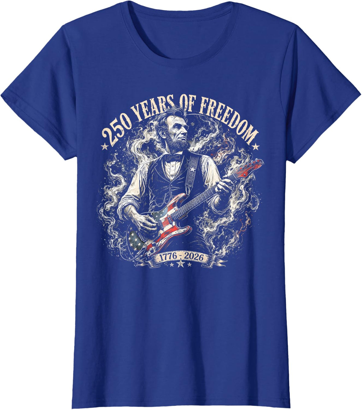250 Years American Patriotic Abraham Lincoln Playing Guitar T-Shirt - Royal Blue