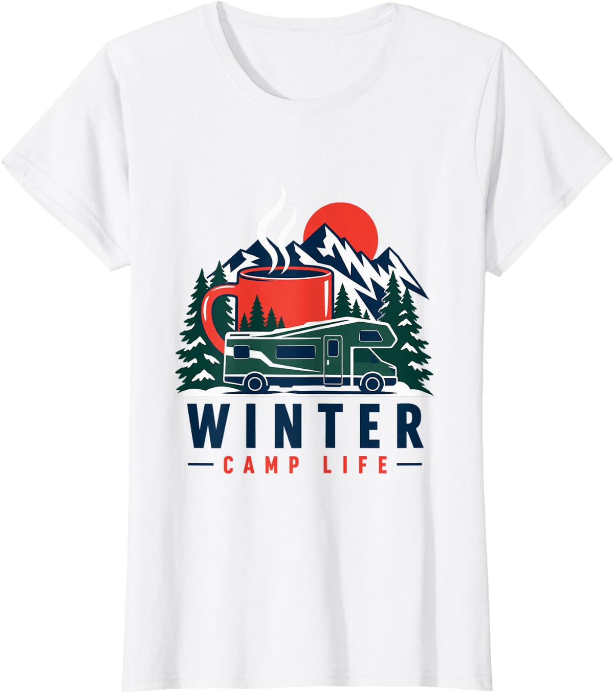 Winter Camp Life Mug and Van Print T-Shirt - White
