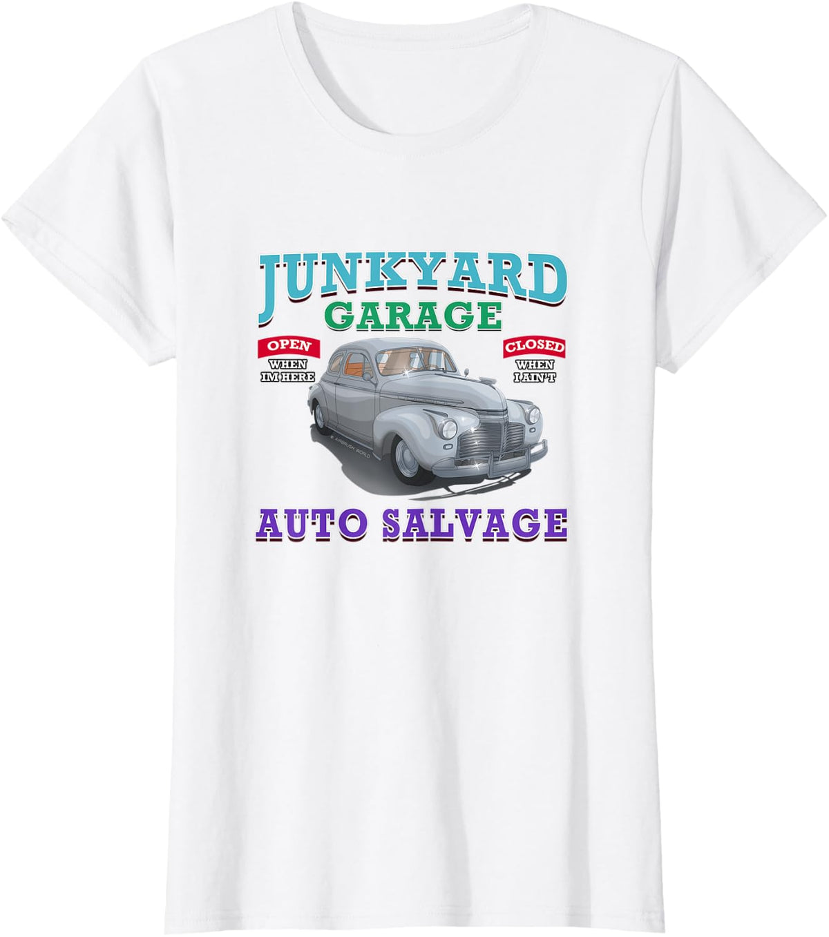 Junkyard Classic Car Garage Hot Rod Tee Novelty Gift T-Shirt - White