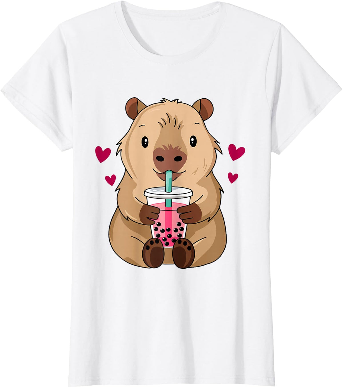 Cute Capybara Kawaii Anime Drinking Bubble Tea Lover Girls T-Shirt - White