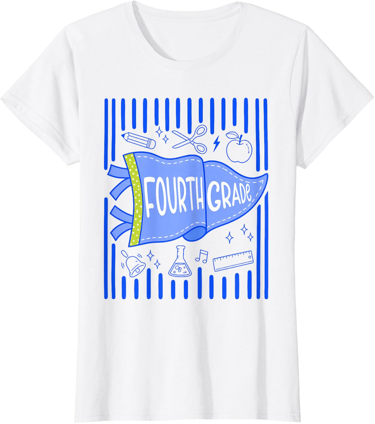 Pennants Striped 4th Grade Boys Back to School Fourth Grade T-Shirt - White