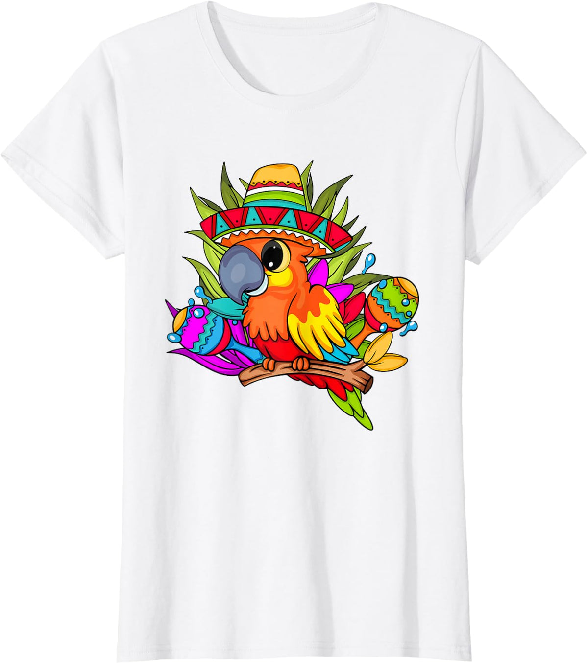 Mexican Parrot In Sombrero Macara Cinco De Mayo T-Shirt - White