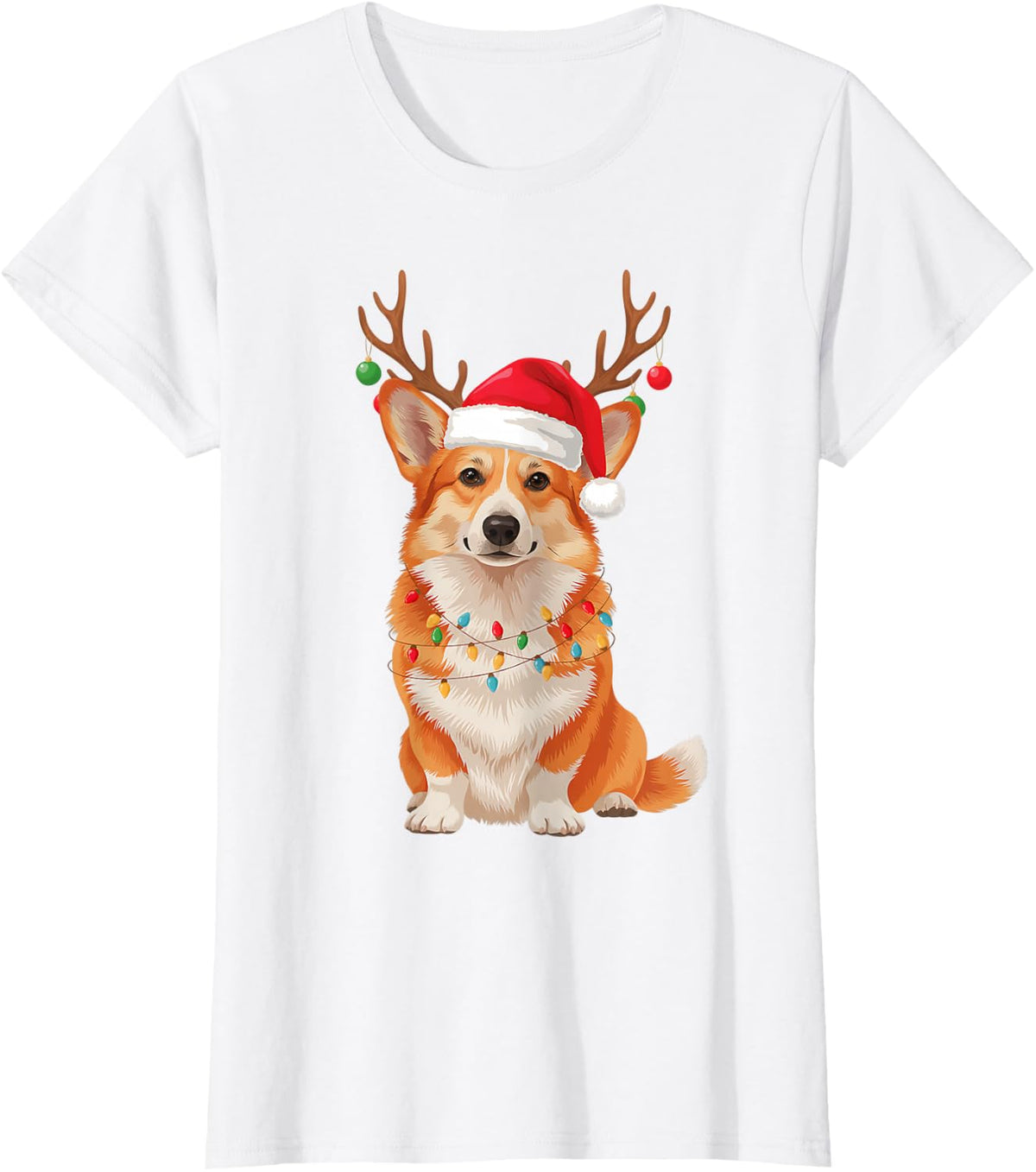 Pembroke Welsh Corgi Santa Hat Reindeer Ornaments Pet Mom T-Shirt - White