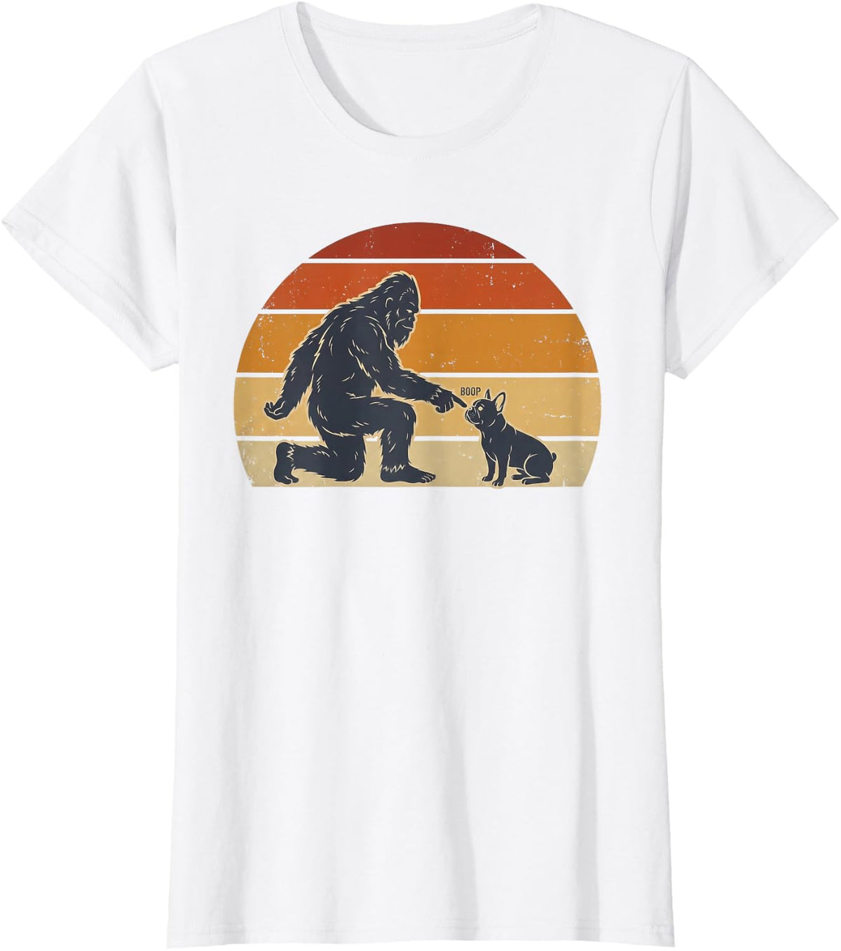 Bigfoot Boop Frenchie French Bulldog Vintage Sunset T-Shirt - White