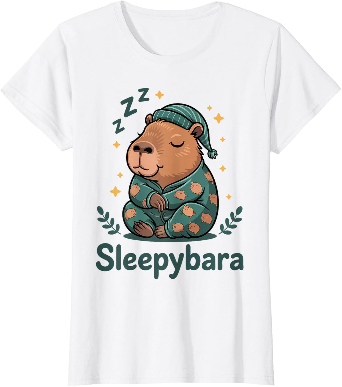 Sleepybara Nightgown Funny Capybara Cute Rodent Sleep Pajama T-Shirt - White