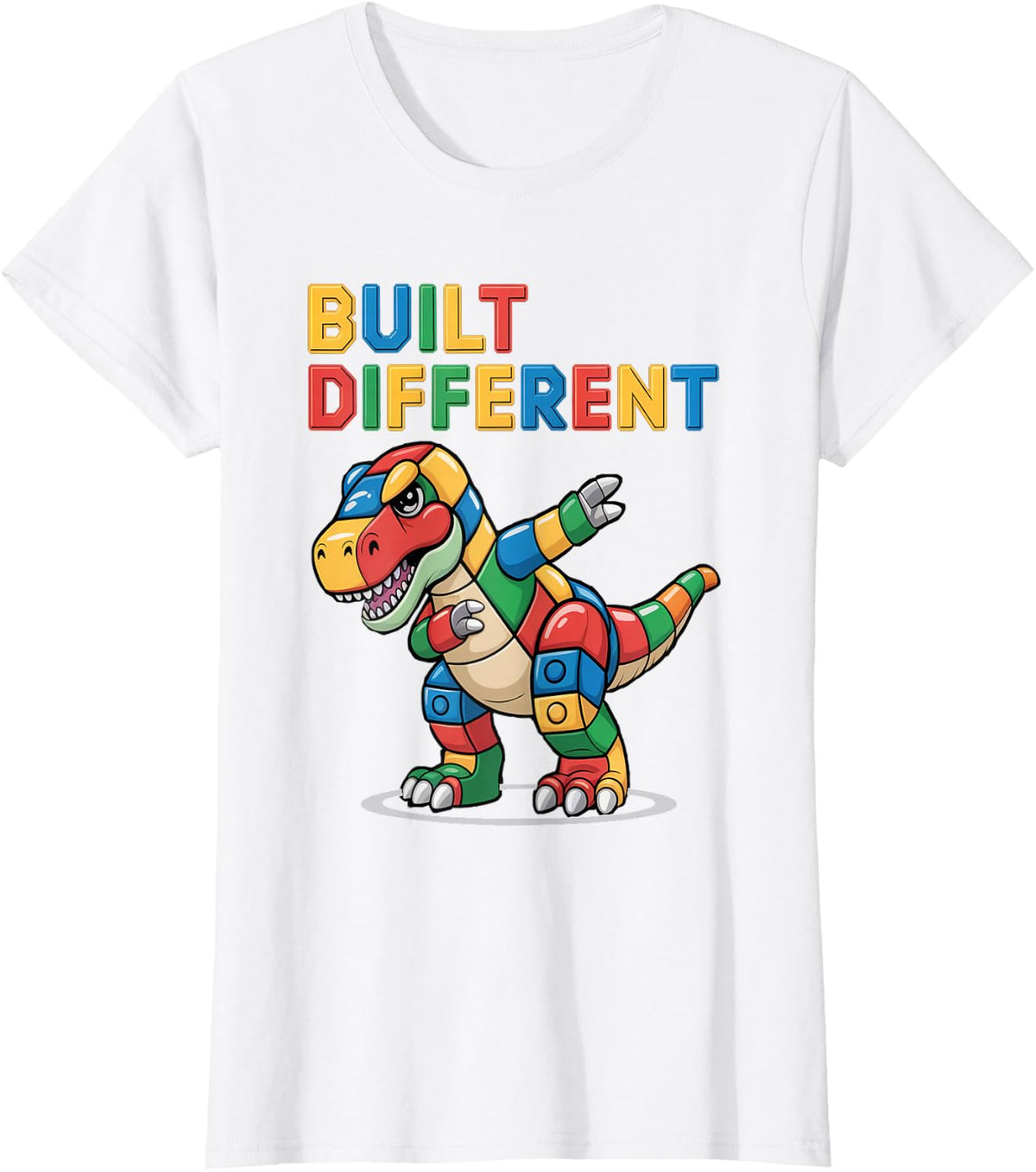 Funny Building Bricks Dinosaur Meme Funny Motivational Dino T-Shirt - White