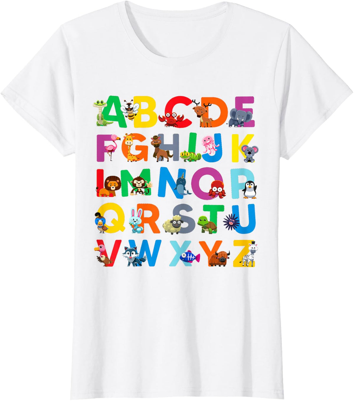 Zoo Animal Alphabet ABCs Animals Learning A-Z ABC Letters T-Shirt - White