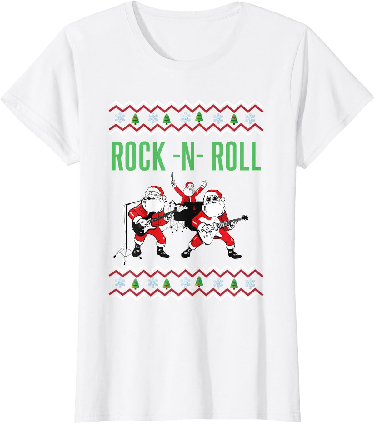 Rock n Roll Christmas Shirt-Santa Rocks Music Band T-Shirt T-Shirt - White